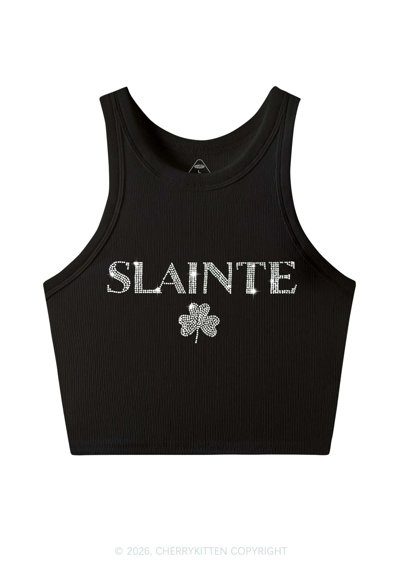 Rhinestone Slainte St Patricks Y2K Crop Tank Top Cherrykitten - Image 3