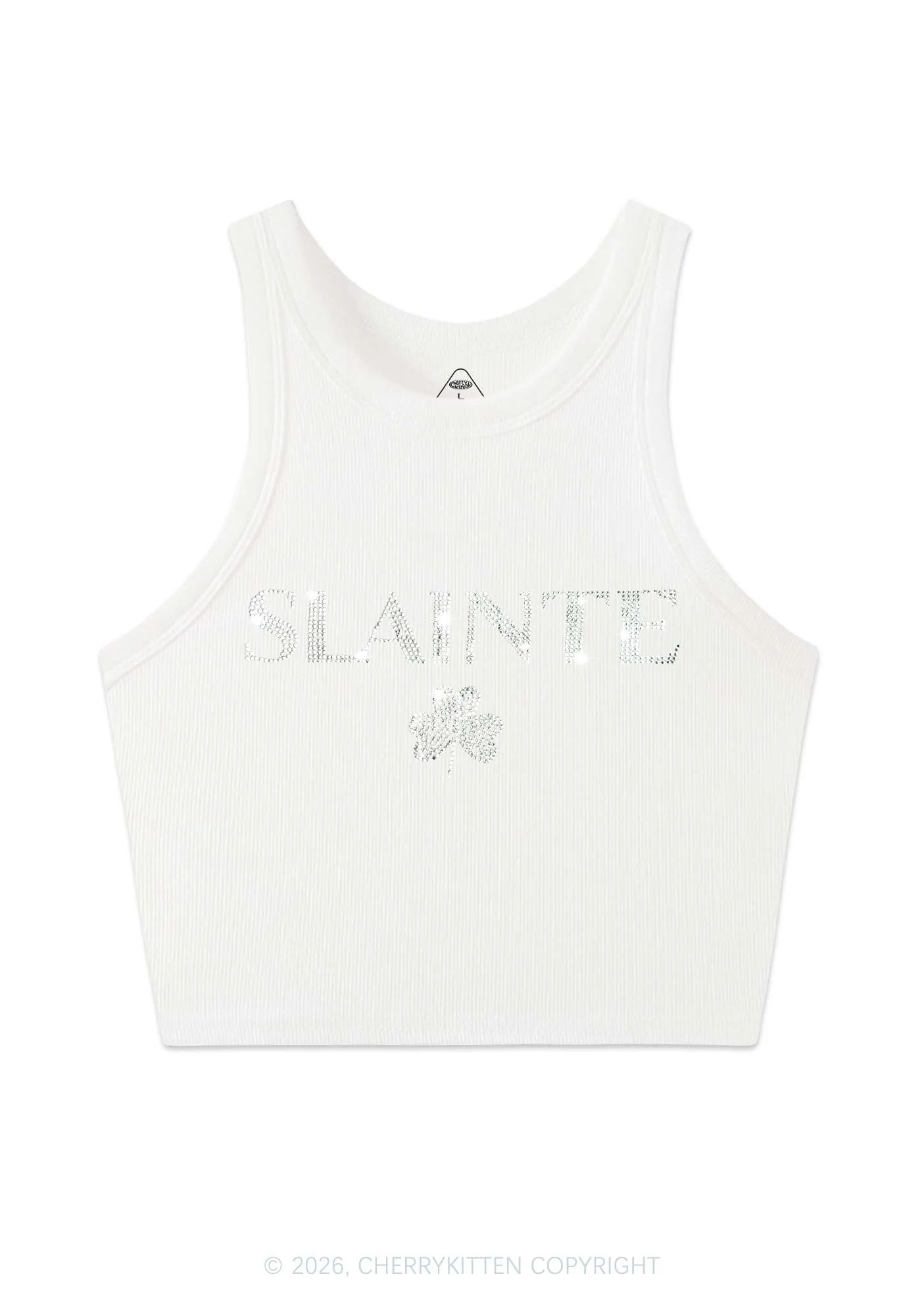 Rhinestone Slainte St Patricks Y2K Crop Tank Top Cherrykitten - Image 4