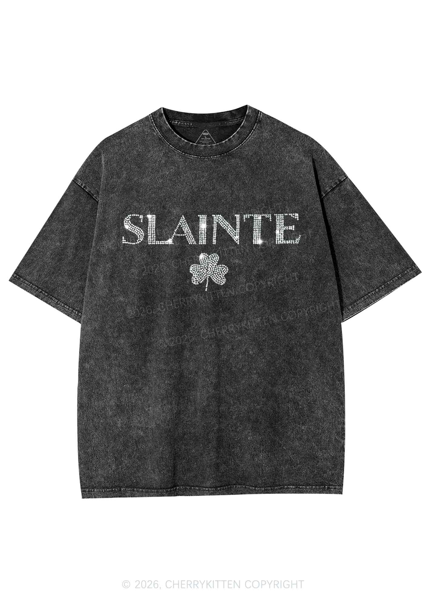 Rhinestone Slainte St Patricks Y2K Shirts Washed Tee Cherrykitten - Image 3