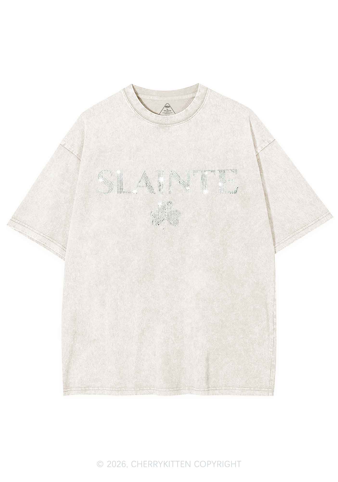 Rhinestone Slainte St Patricks Y2K Shirts Washed Tee Cherrykitten - Image 4