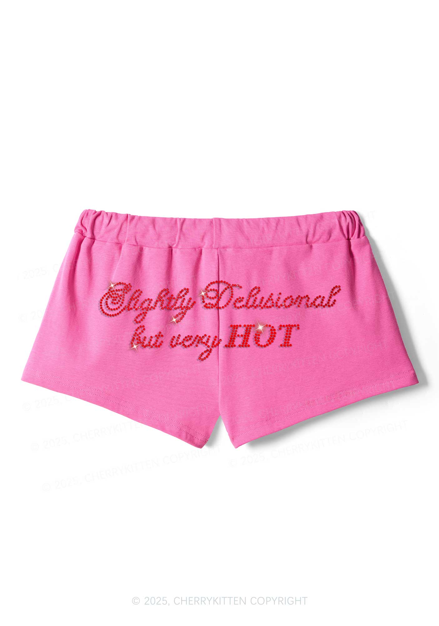 Rhinestone Slightly Delusional But Very Hot Y2K Drawstring Mini Shorts Cherrykitten - Image 3