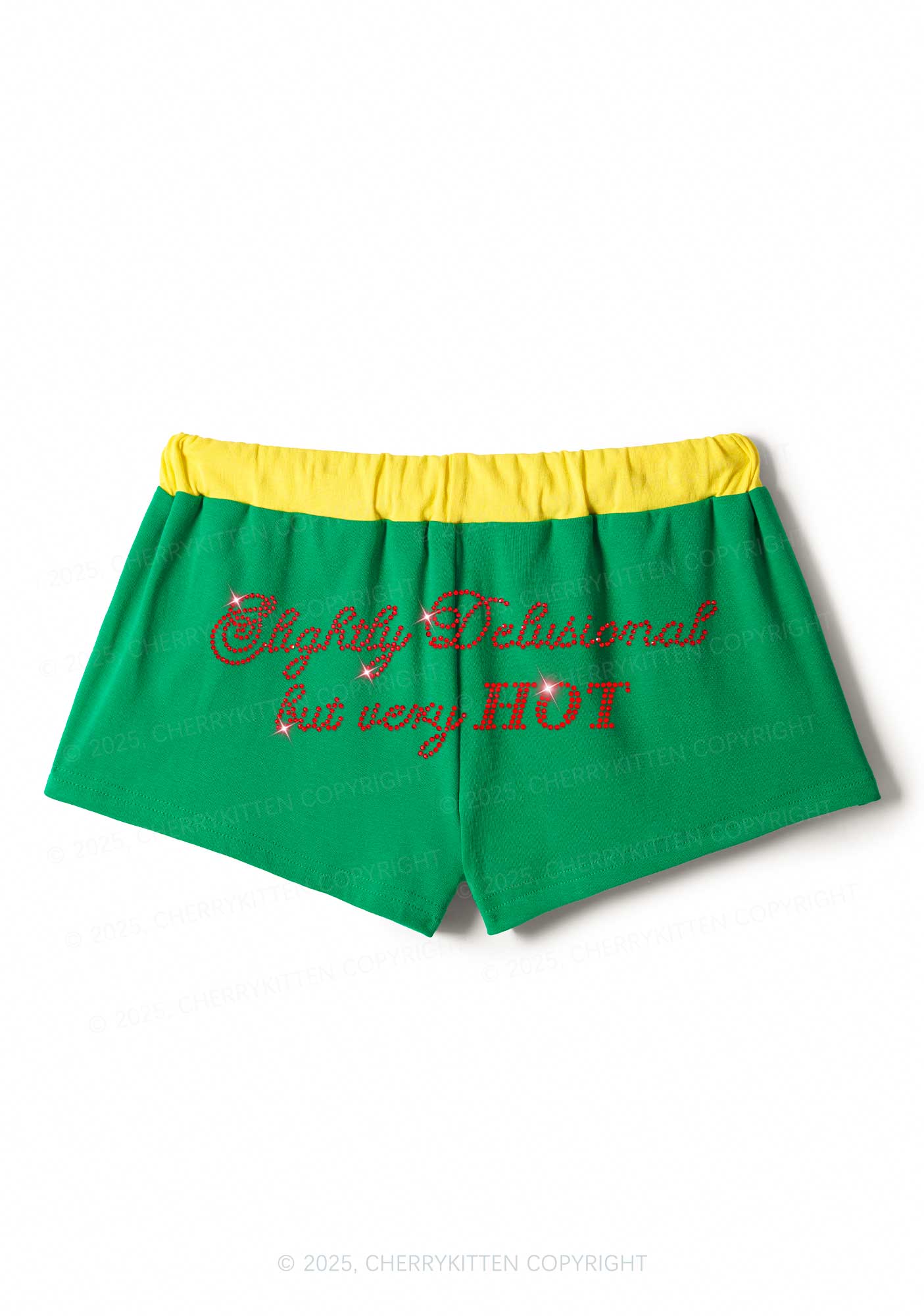 Rhinestone Slightly Delusional But Very Hot Y2K Drawstring Mini Shorts Cherrykitten - Image 5