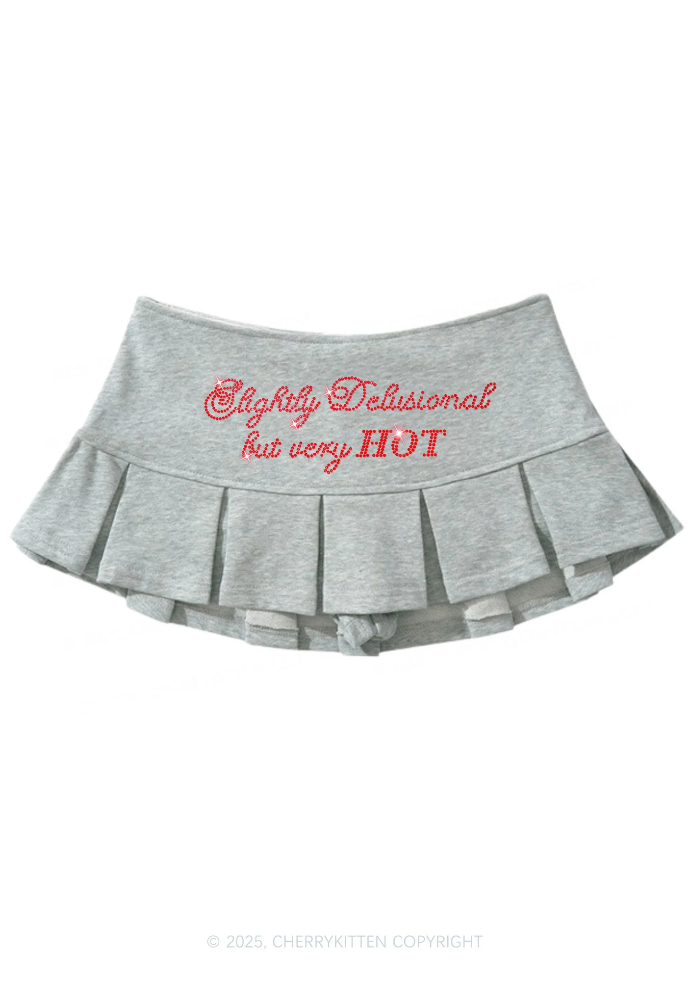 Rhinestone Slightly Delusional But Very Hot Y2K Mini Pleated Skirts Cherrykitten - Image 2
