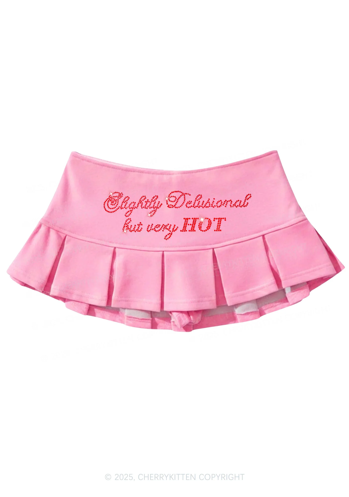 Rhinestone Slightly Delusional But Very Hot Y2K Mini Pleated Skirts Cherrykitten - Image 3