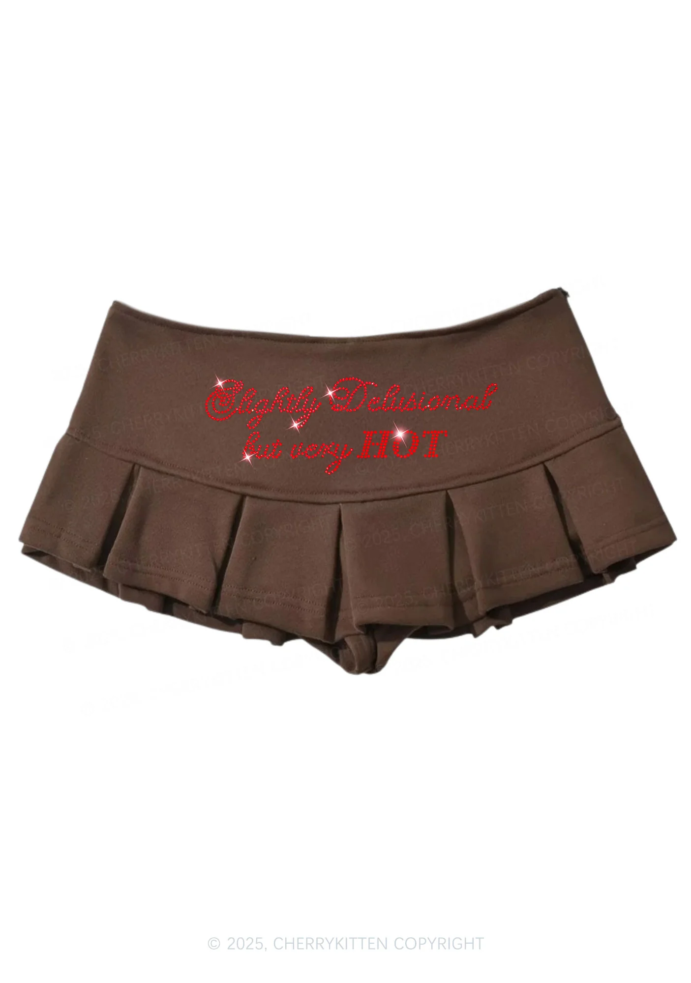 Rhinestone Slightly Delusional But Very Hot Y2K Mini Pleated Skirts Cherrykitten - Image 4