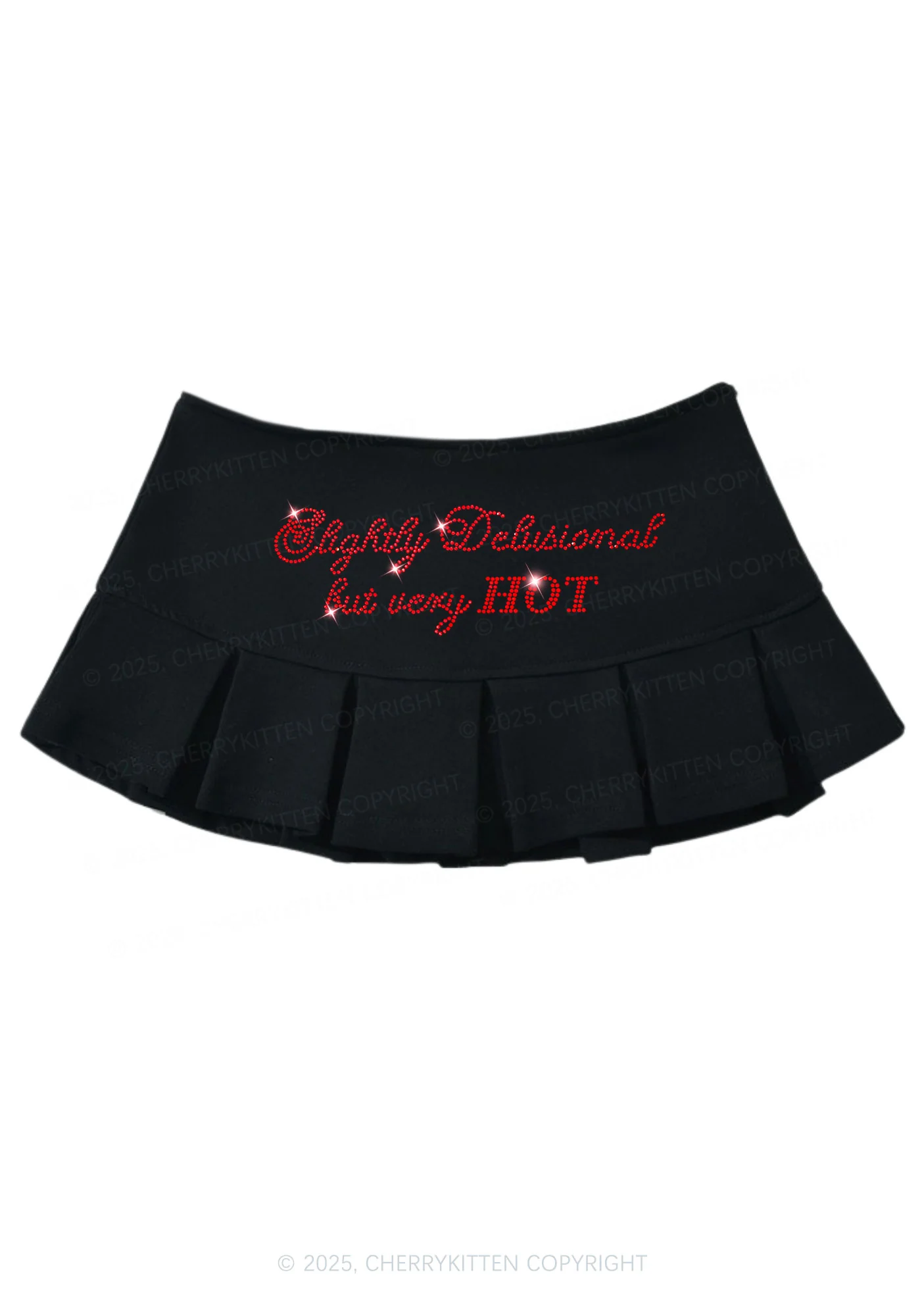 Rhinestone Slightly Delusional But Very Hot Y2K Mini Pleated Skirts Cherrykitten - Image 5