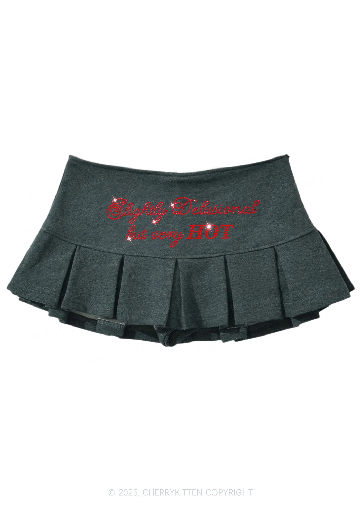 Rhinestone Slightly Delusional But Very Hot Y2K Mini Pleated Skirts Cherrykitten - Image 6