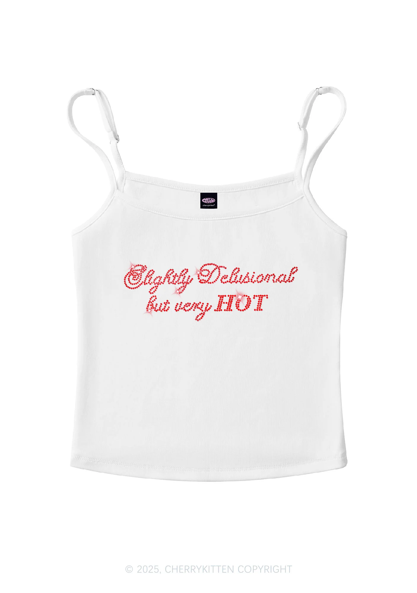 Rhinestone Slightly Delusional But Very Hot Y2K Spaghetti Strap Cami Cherrykitten - Image 3