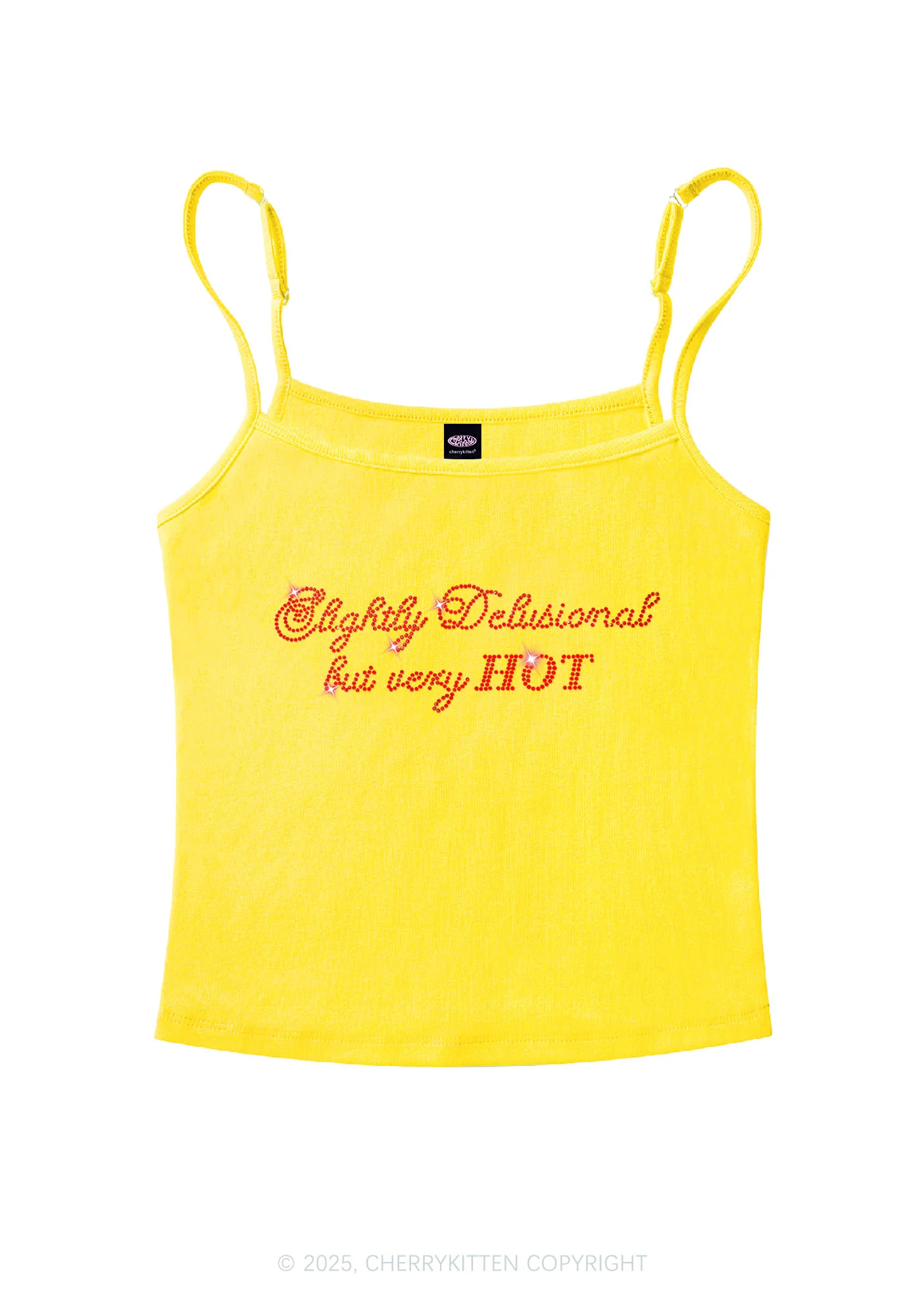 Rhinestone Slightly Delusional But Very Hot Y2K Spaghetti Strap Cami Cherrykitten - Image 4