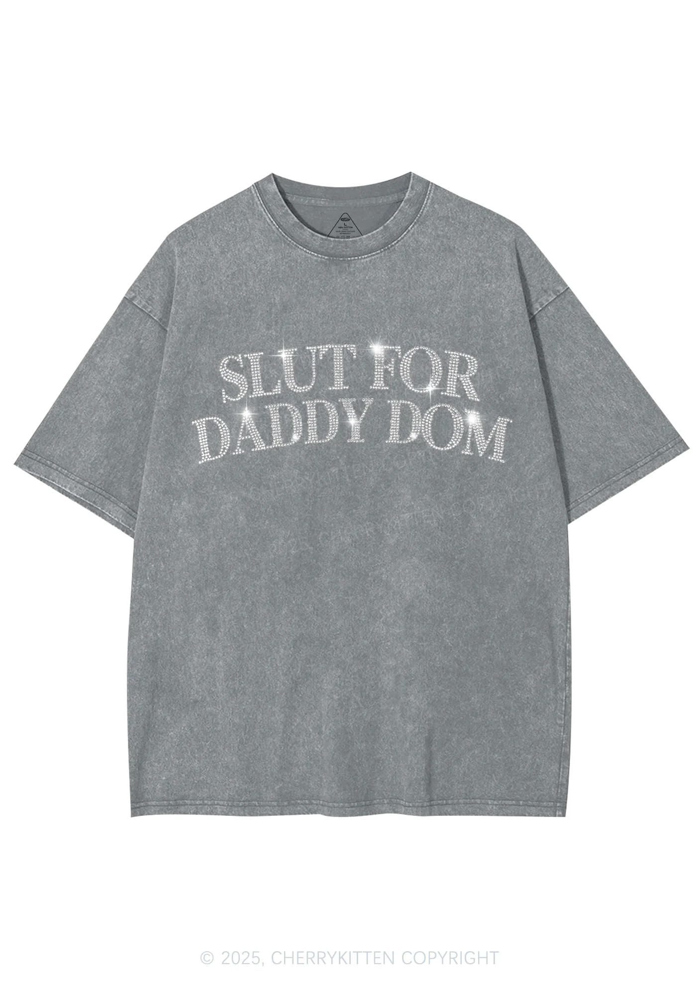 Rhinestone Slxt For Daddy Dom Y2K Shirts Washed Tee Cherrykitten - Image 7