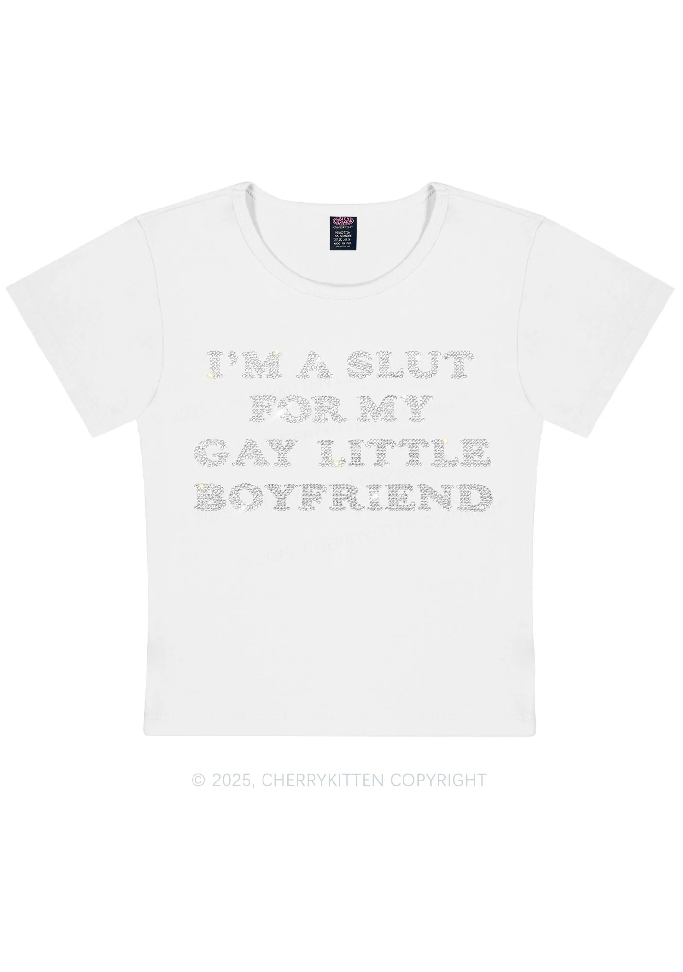 Rhinestone Slxt For My Gay BF Pride Y2K Baby Tee Cherrykitten - Image 10