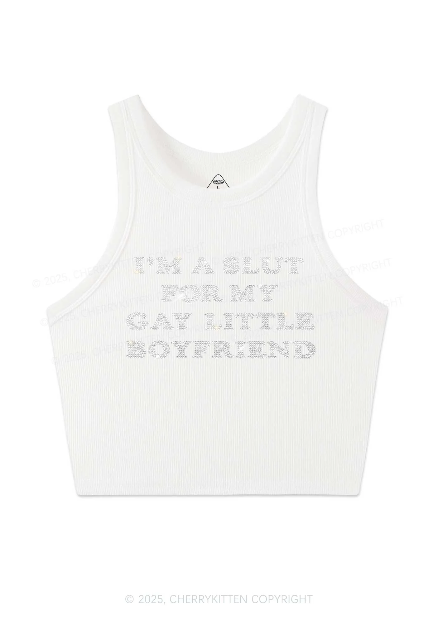 Rhinestone Slxt For My Gay BF Pride Y2K Crop Tank Top Cherrykitten - Image 5