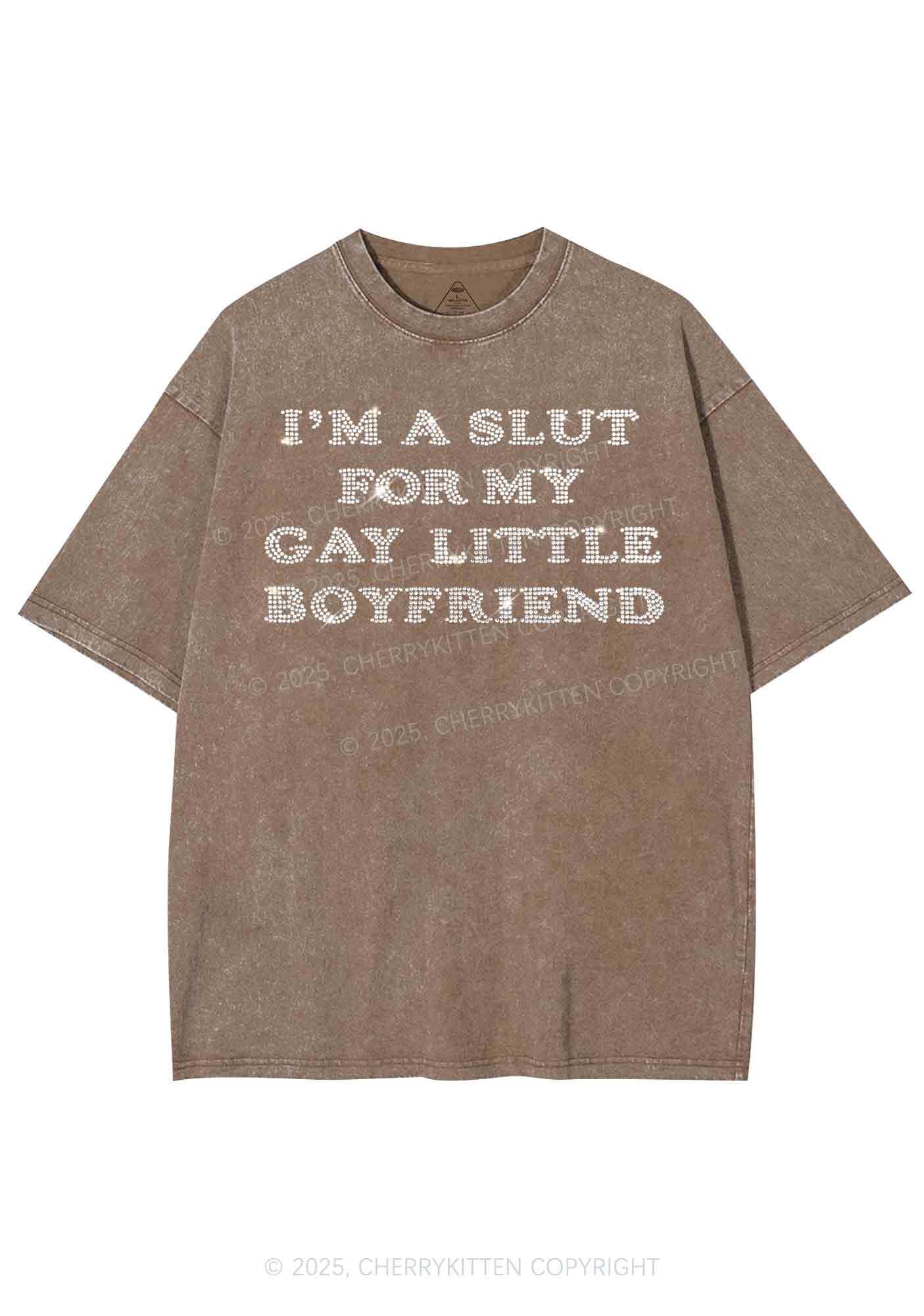 Rhinestone Slxt For My Gay BF Pride Y2K Shirts Washed Tee Cherrykitten - Image 5