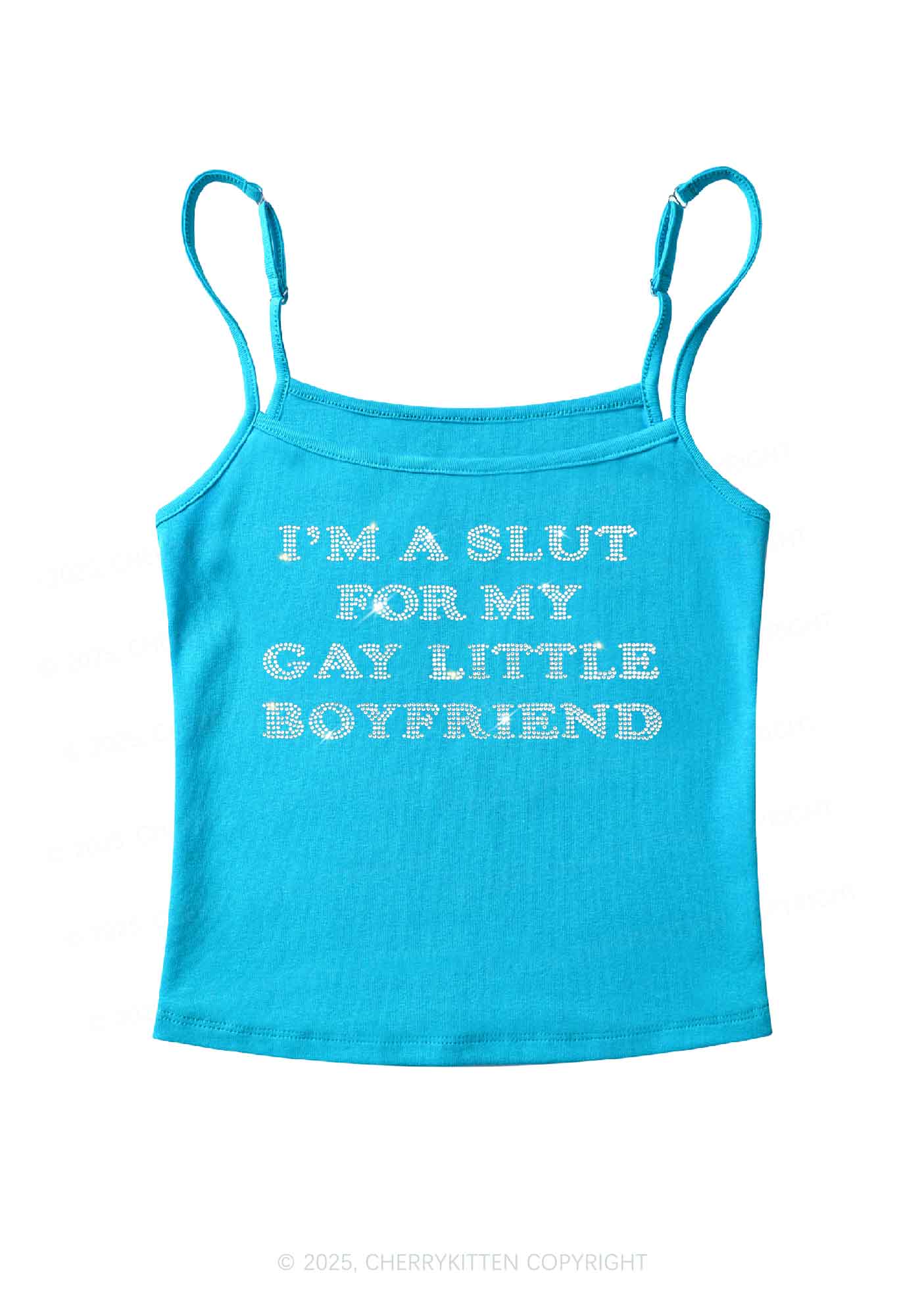 Rhinestone Slxt For My Gay BF Pride Y2K Spaghetti Strap Cami Cherrykitten - Image 4