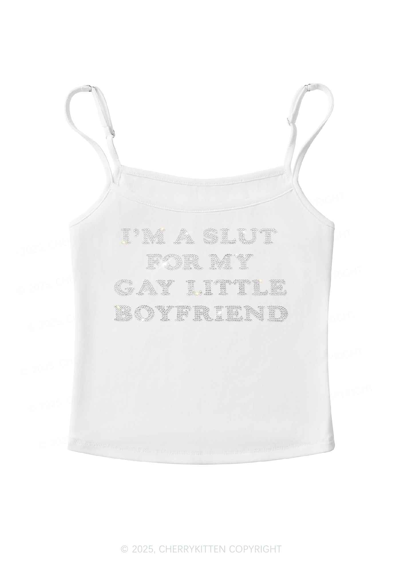 Rhinestone Slxt For My Gay BF Pride Y2K Spaghetti Strap Cami Cherrykitten - Image 5
