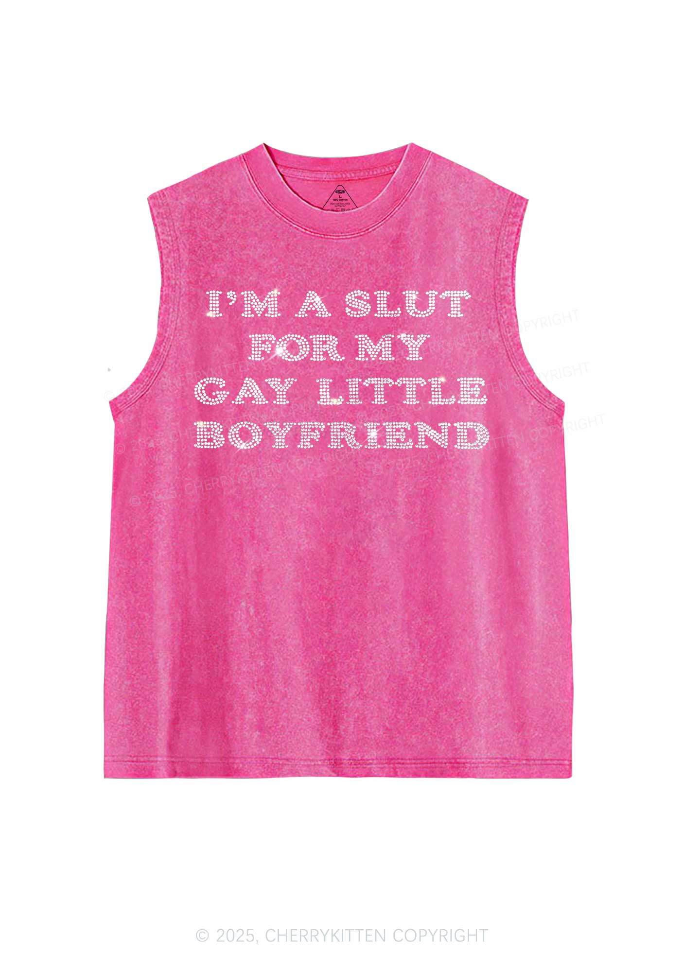 Rhinestone Slxt For My Gay BF Pride Y2K Washed Muscle Tank Cherrykitten - Image 3