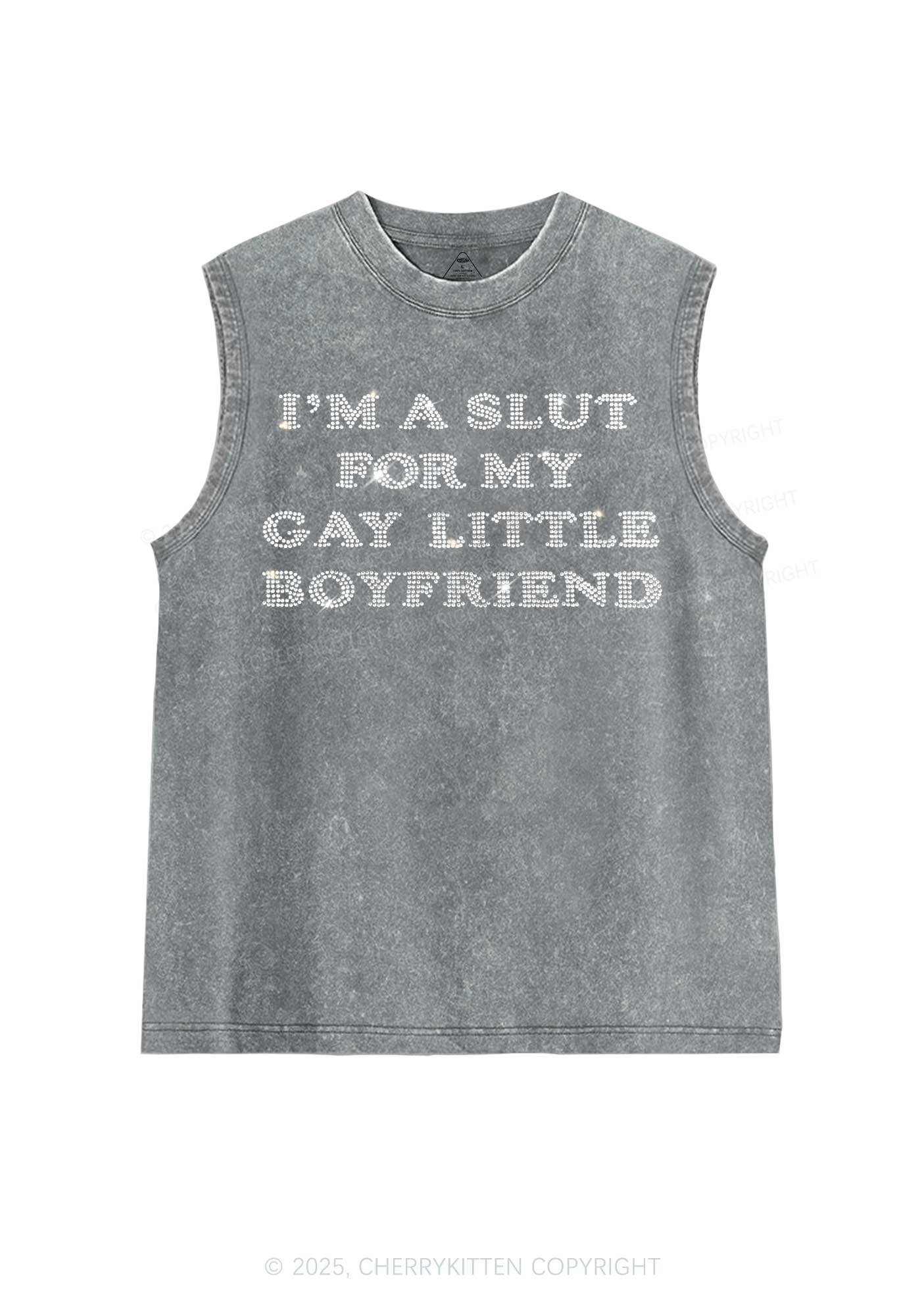 Rhinestone Slxt For My Gay BF Pride Y2K Washed Muscle Tank Cherrykitten - Image 4