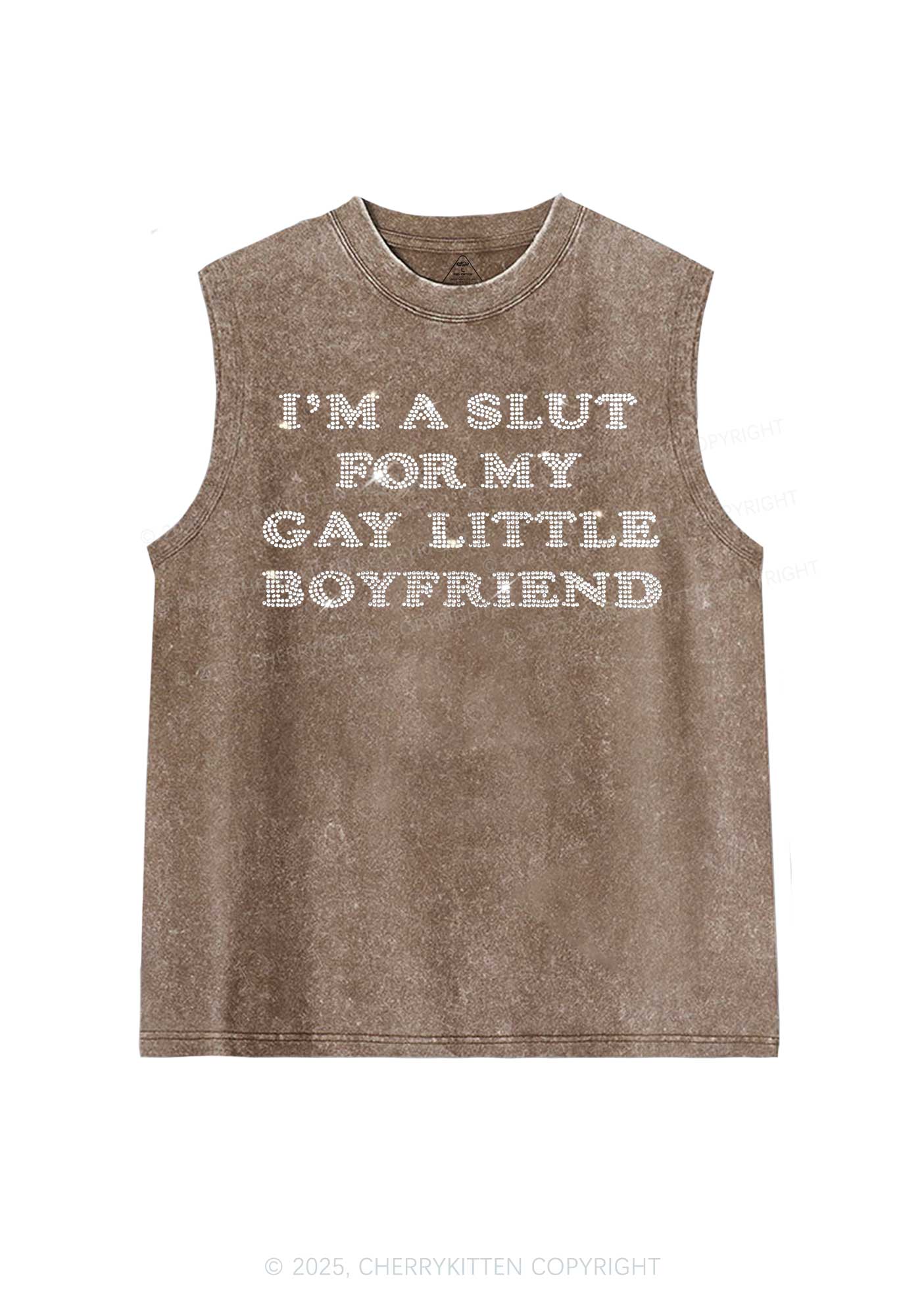 Rhinestone Slxt For My Gay BF Pride Y2K Washed Muscle Tank Cherrykitten - Image 5