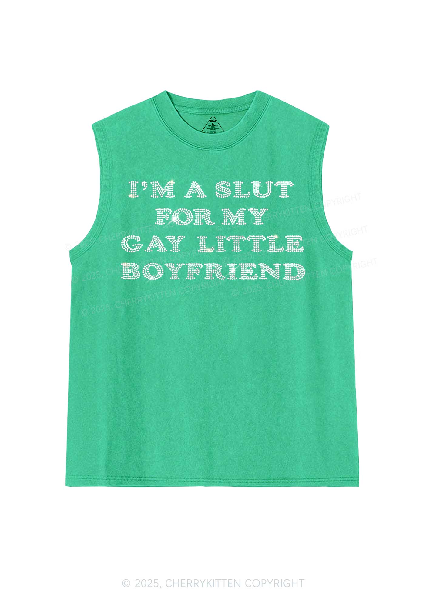 Rhinestone Slxt For My Gay BF Pride Y2K Washed Muscle Tank Cherrykitten - Image 6