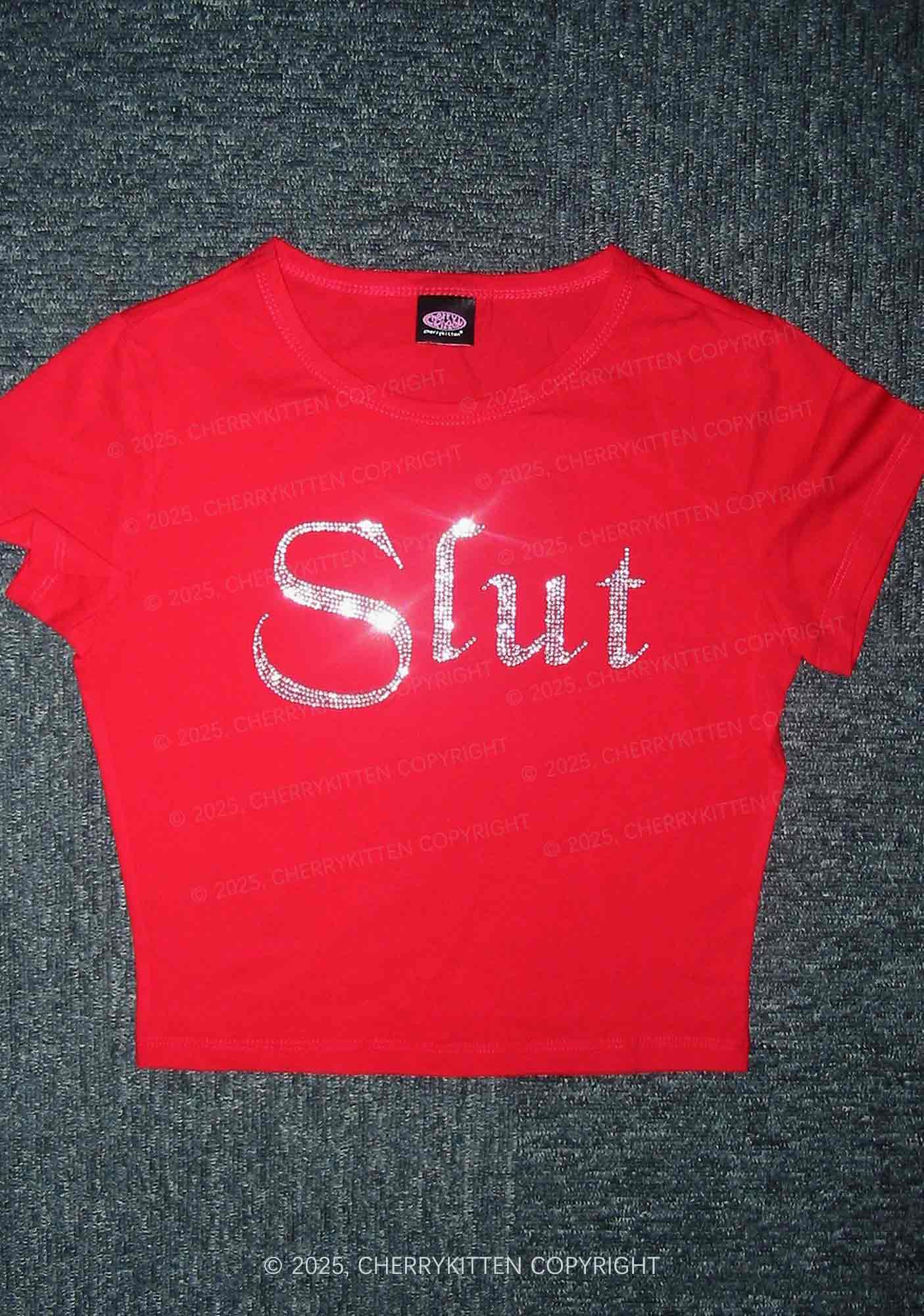 Rhinestone Slxt Y2K Baby Tee Cherrykitten - Image 2