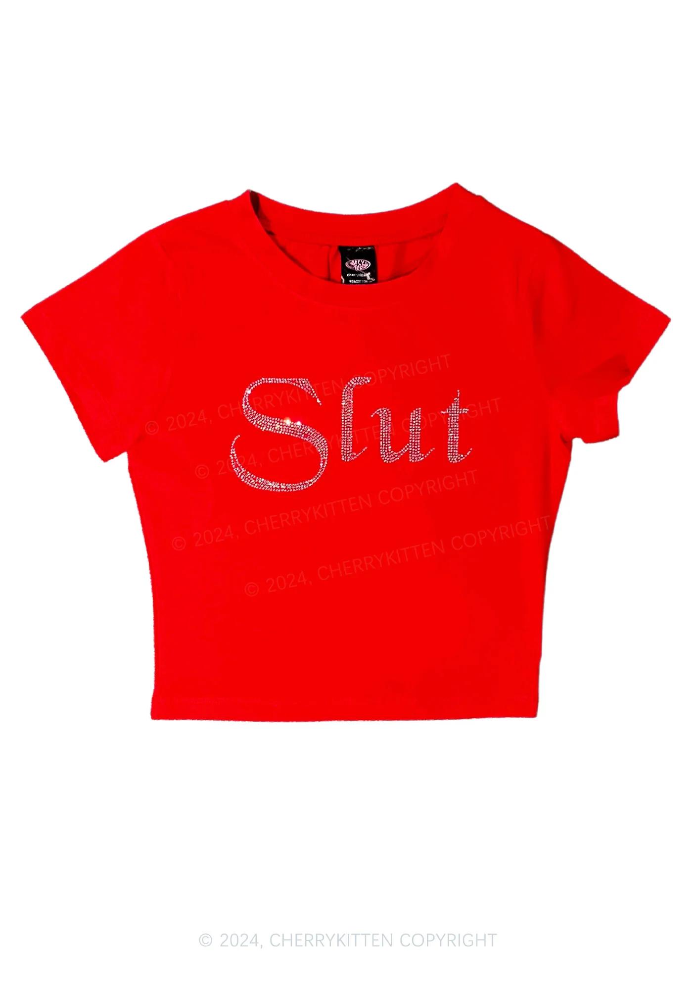 Rhinestone Slxt Y2K Baby Tee Cherrykitten - Image 5