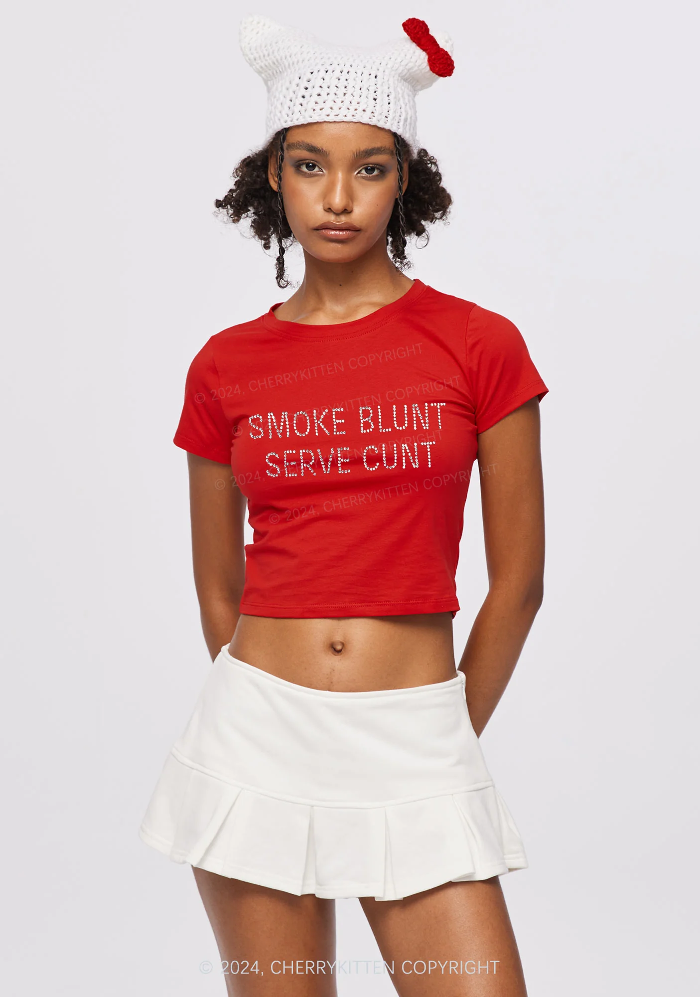 Rhinestone Smoke Blunt Y2K Baby Tee Cherrykitten - Image 3