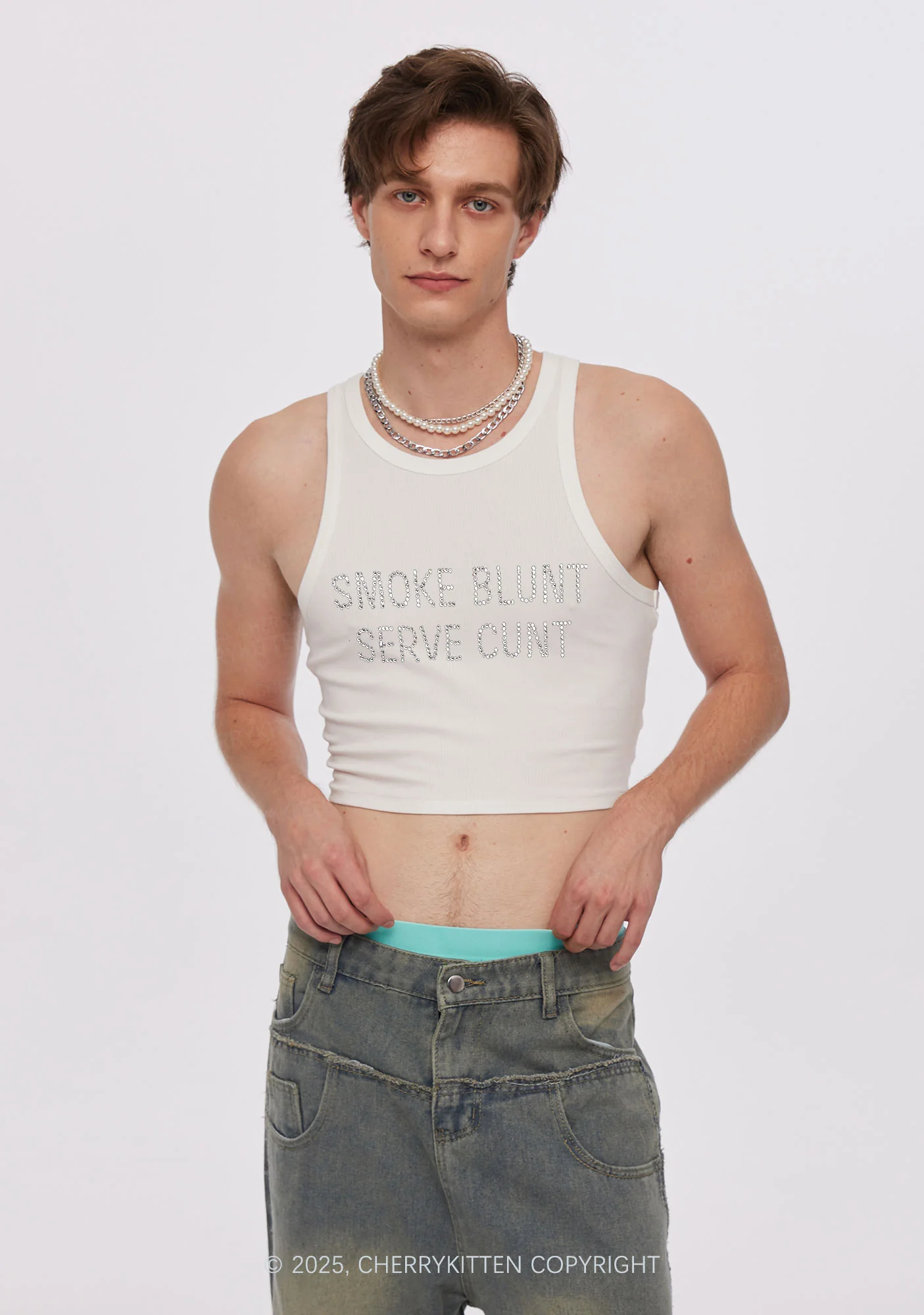 Rhinestone Smoke Blunt Y2K Crop Tank Top Cherrykitten - Image 2