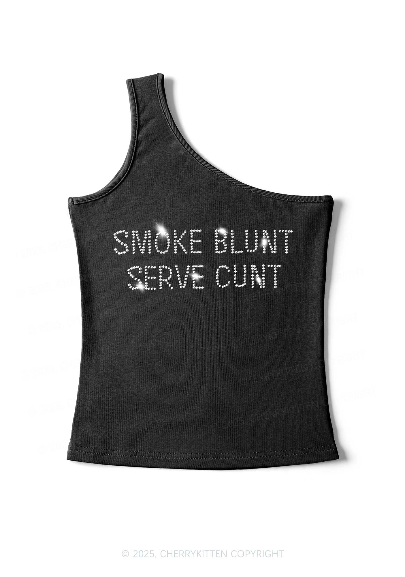 Rhinestone Smoke Blunt Y2K One Shoulder Tank Top Cherrykitten - Image 2