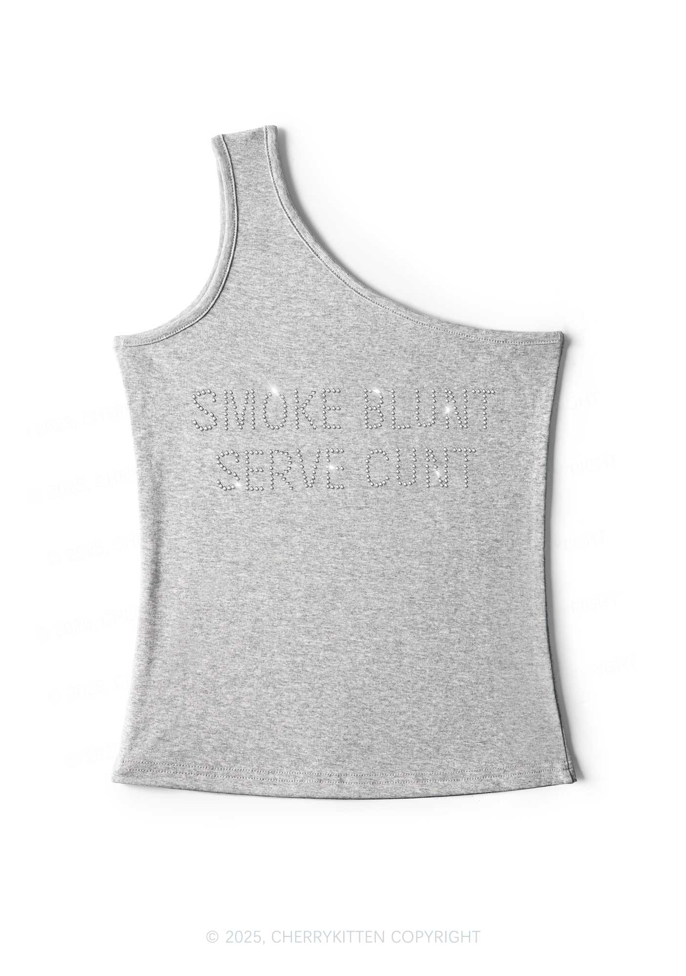 Rhinestone Smoke Blunt Y2K One Shoulder Tank Top Cherrykitten - Image 3