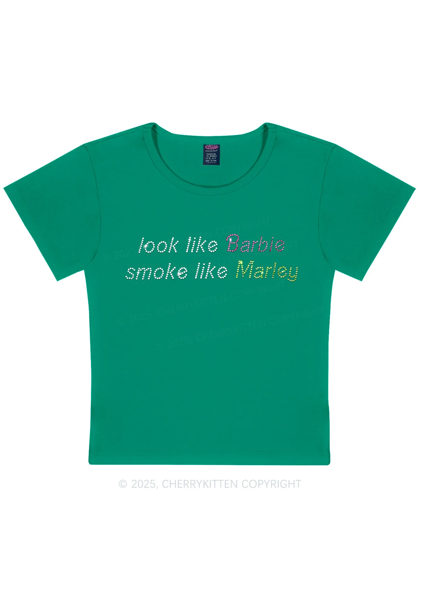 Rhinestone Smoke Like Marley Y2K Baby Tee Cherrykitten - Image 11