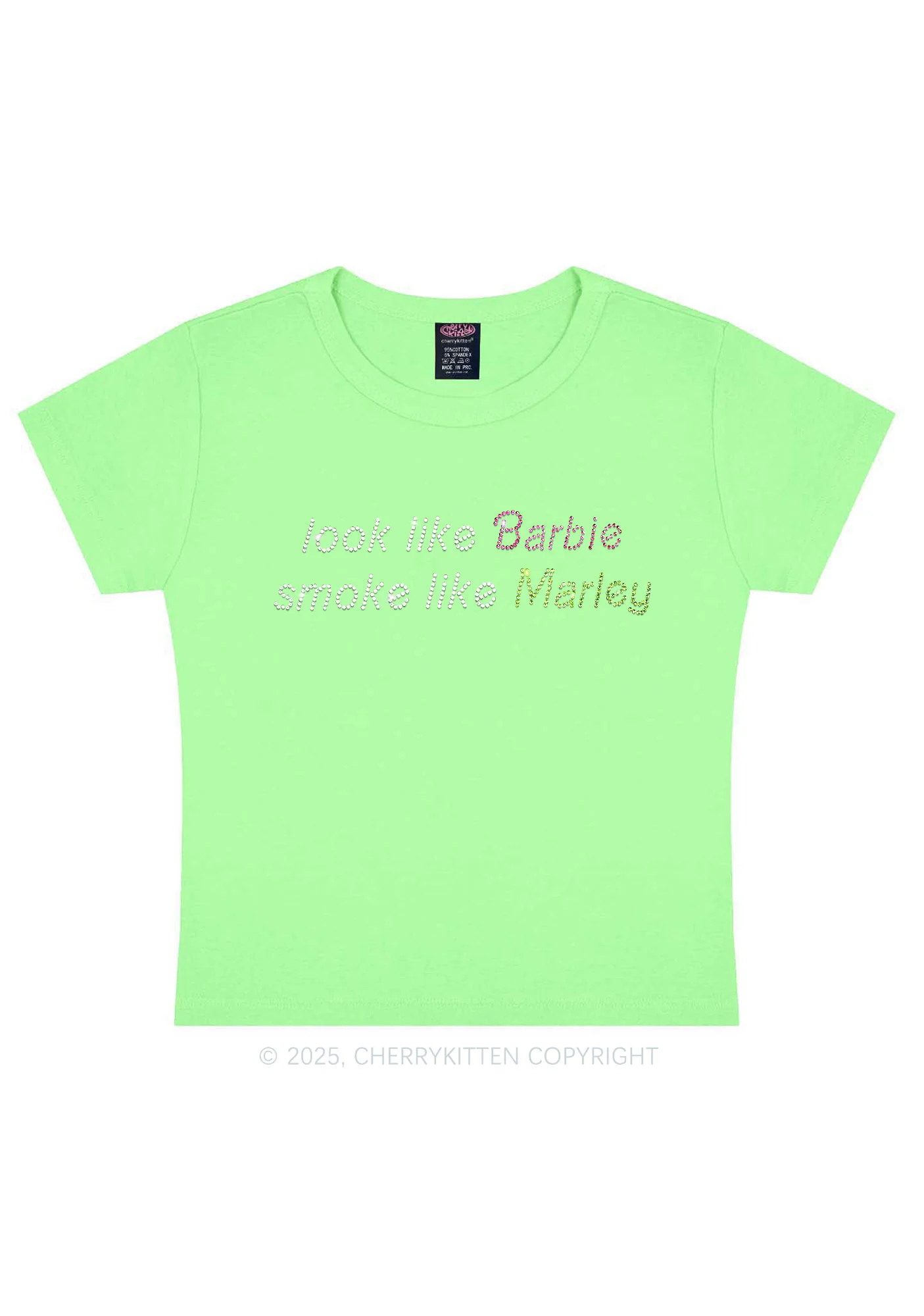 Rhinestone Smoke Like Marley Y2K Baby Tee Cherrykitten - Image 12
