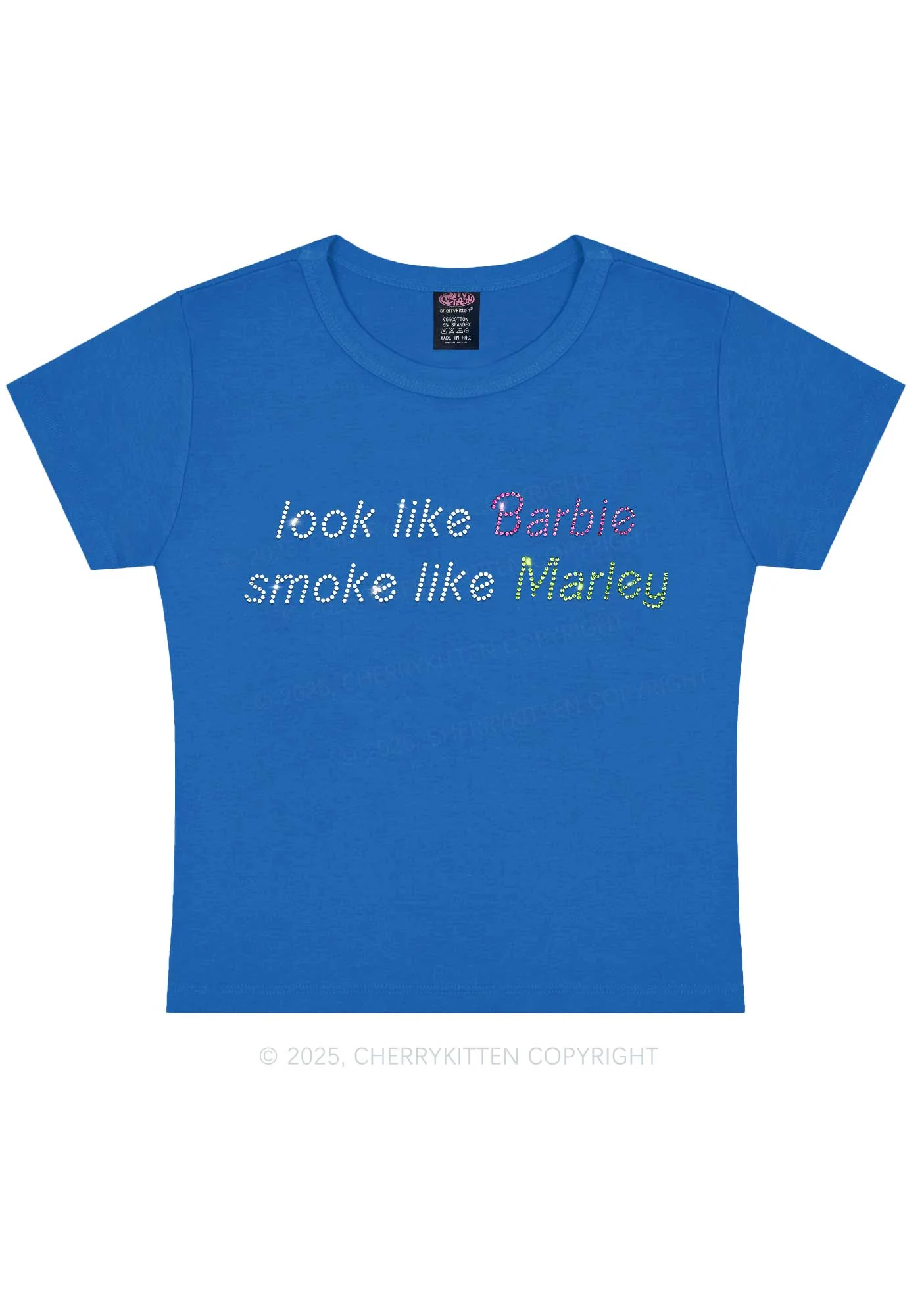 Rhinestone Smoke Like Marley Y2K Baby Tee Cherrykitten - Image 3