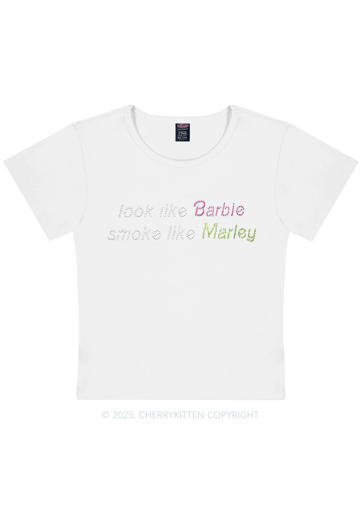 Rhinestone Smoke Like Marley Y2K Baby Tee Cherrykitten - Image 4