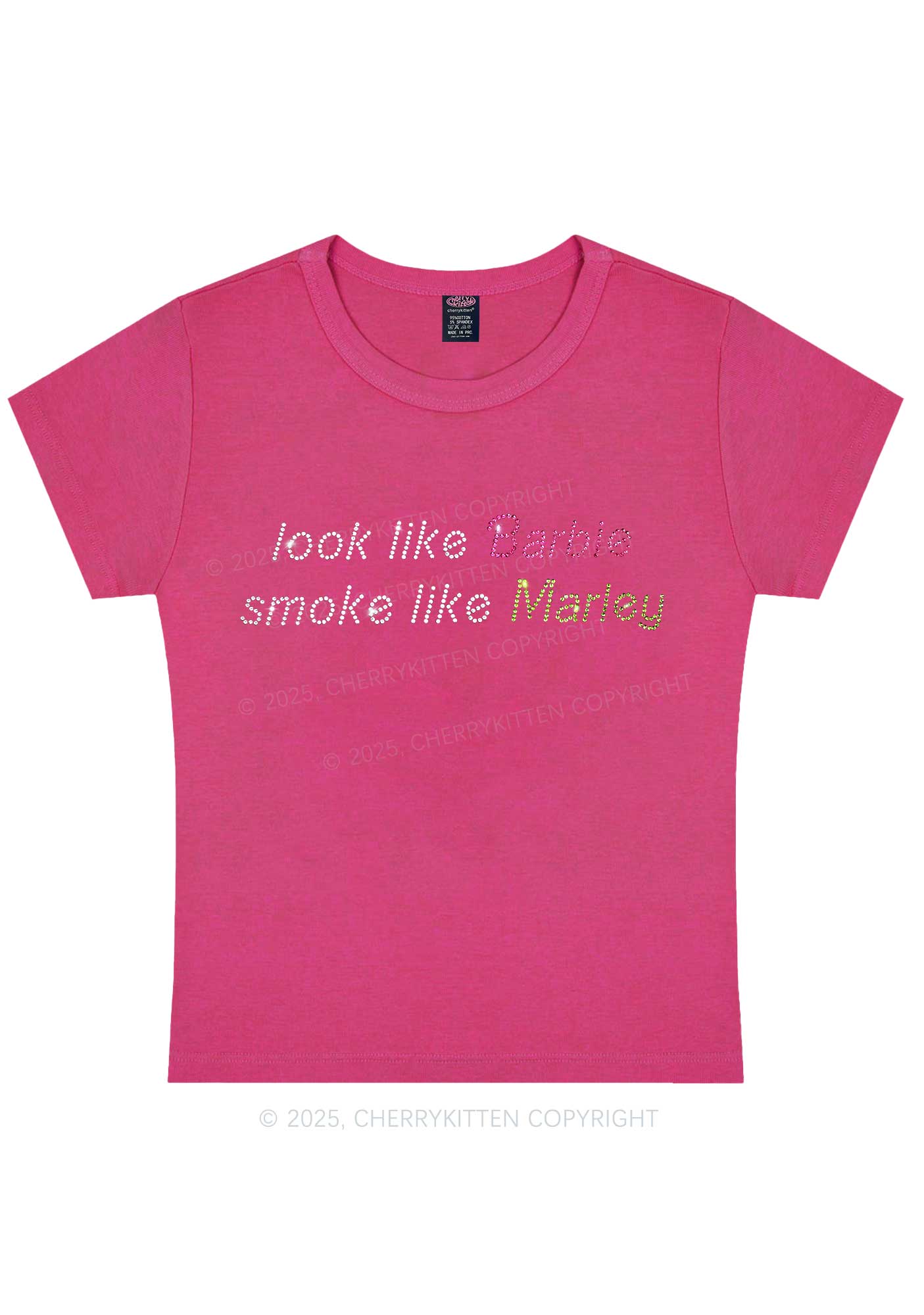 Rhinestone Smoke Like Marley Y2K Baby Tee Cherrykitten - Image 5