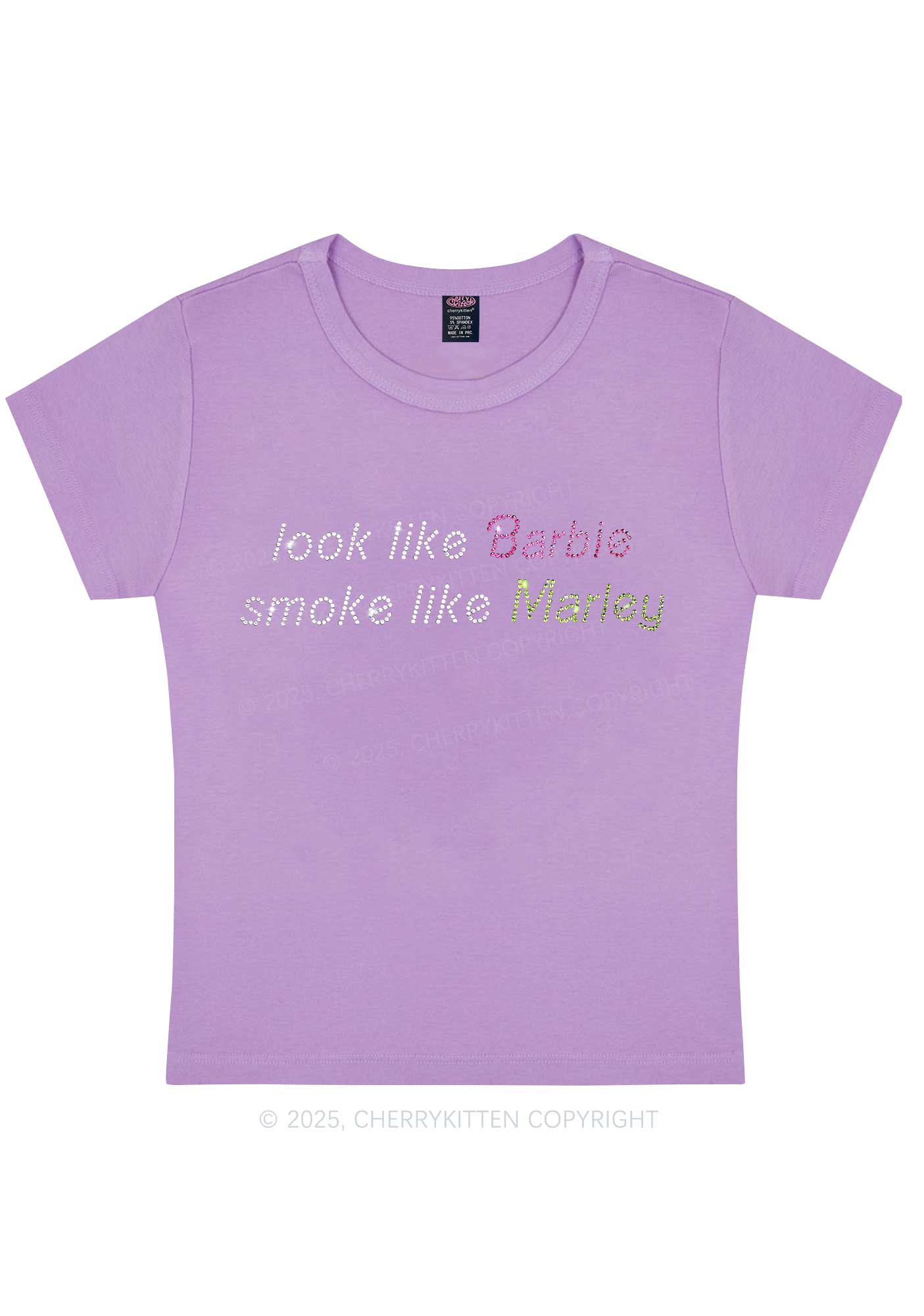 Rhinestone Smoke Like Marley Y2K Baby Tee Cherrykitten - Image 7