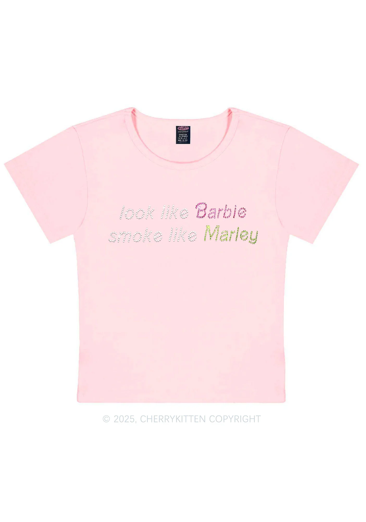 Rhinestone Smoke Like Marley Y2K Baby Tee Cherrykitten - Image 8