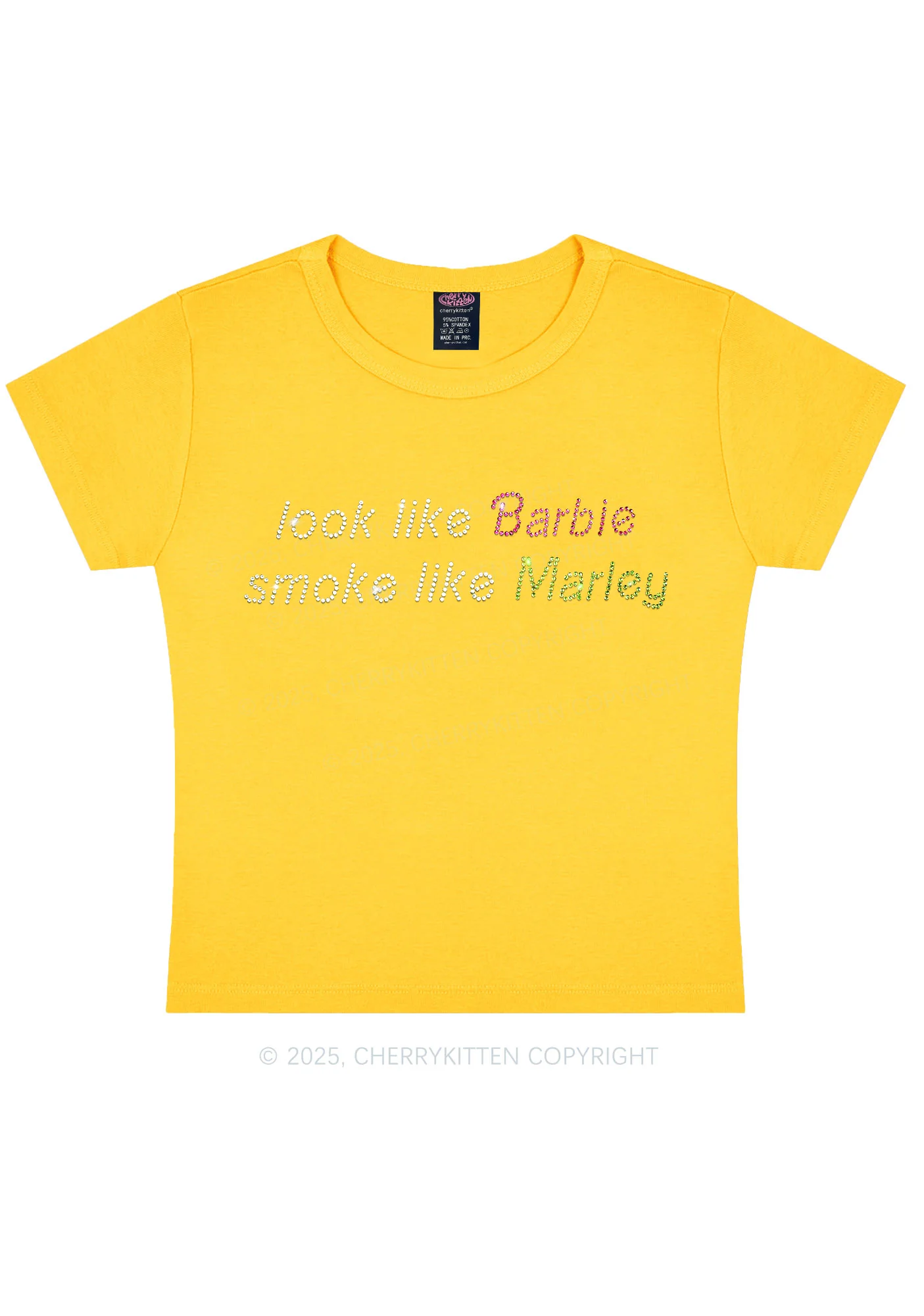 Rhinestone Smoke Like Marley Y2K Baby Tee Cherrykitten - Image 9