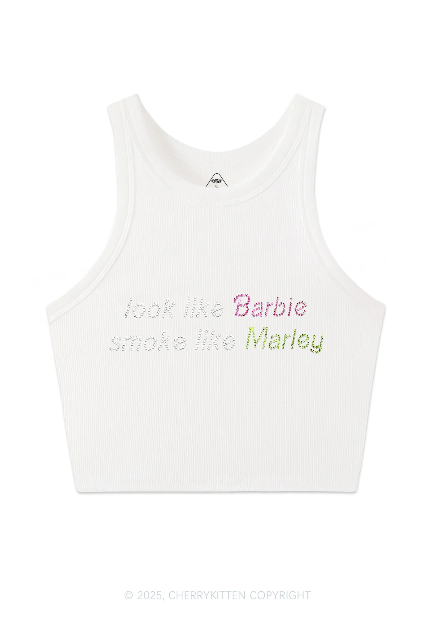 Rhinestone Smoke Like Marley Y2K Crop Tank Top Cherrykitten - Image 4