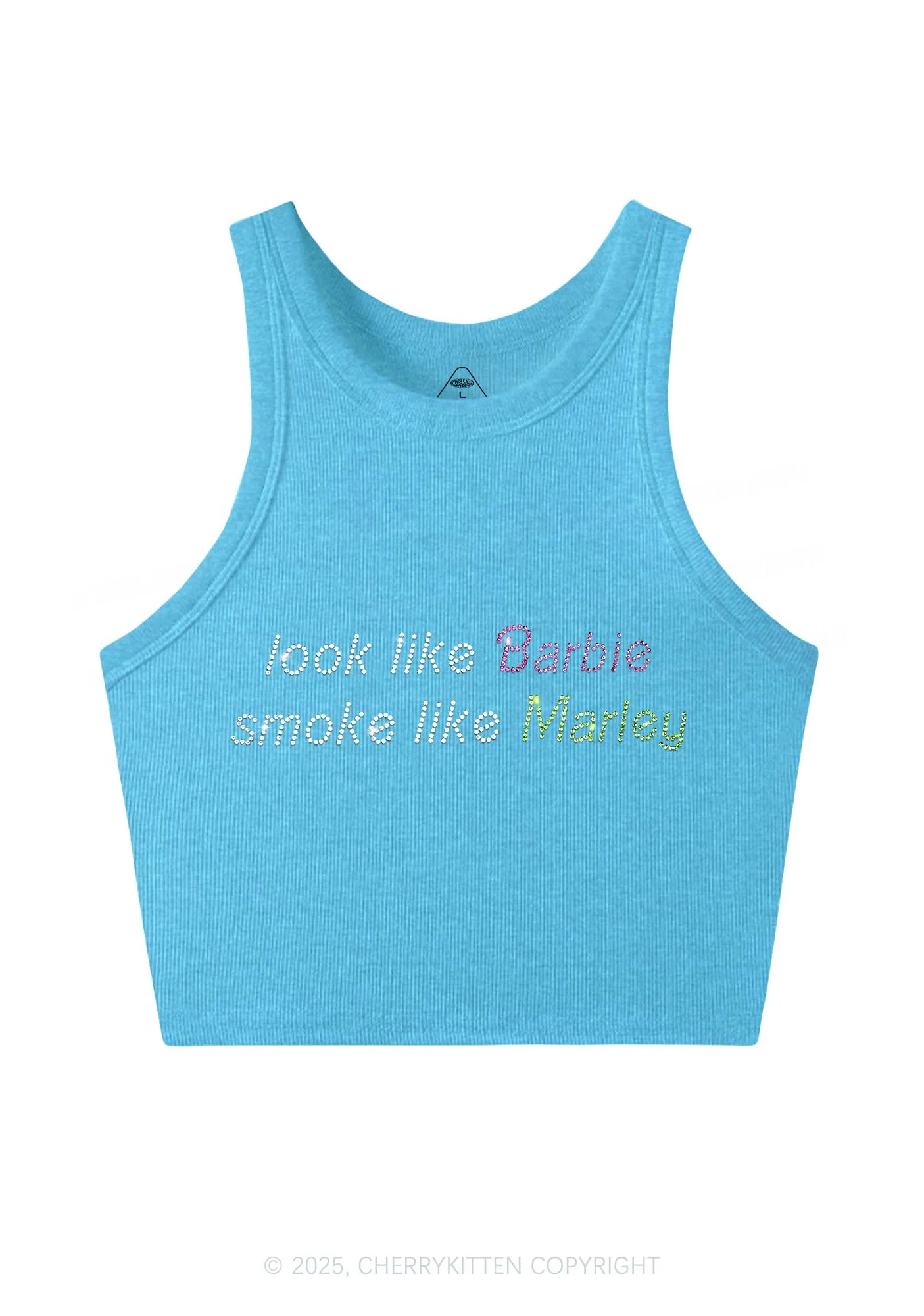 Rhinestone Smoke Like Marley Y2K Crop Tank Top Cherrykitten - Image 5