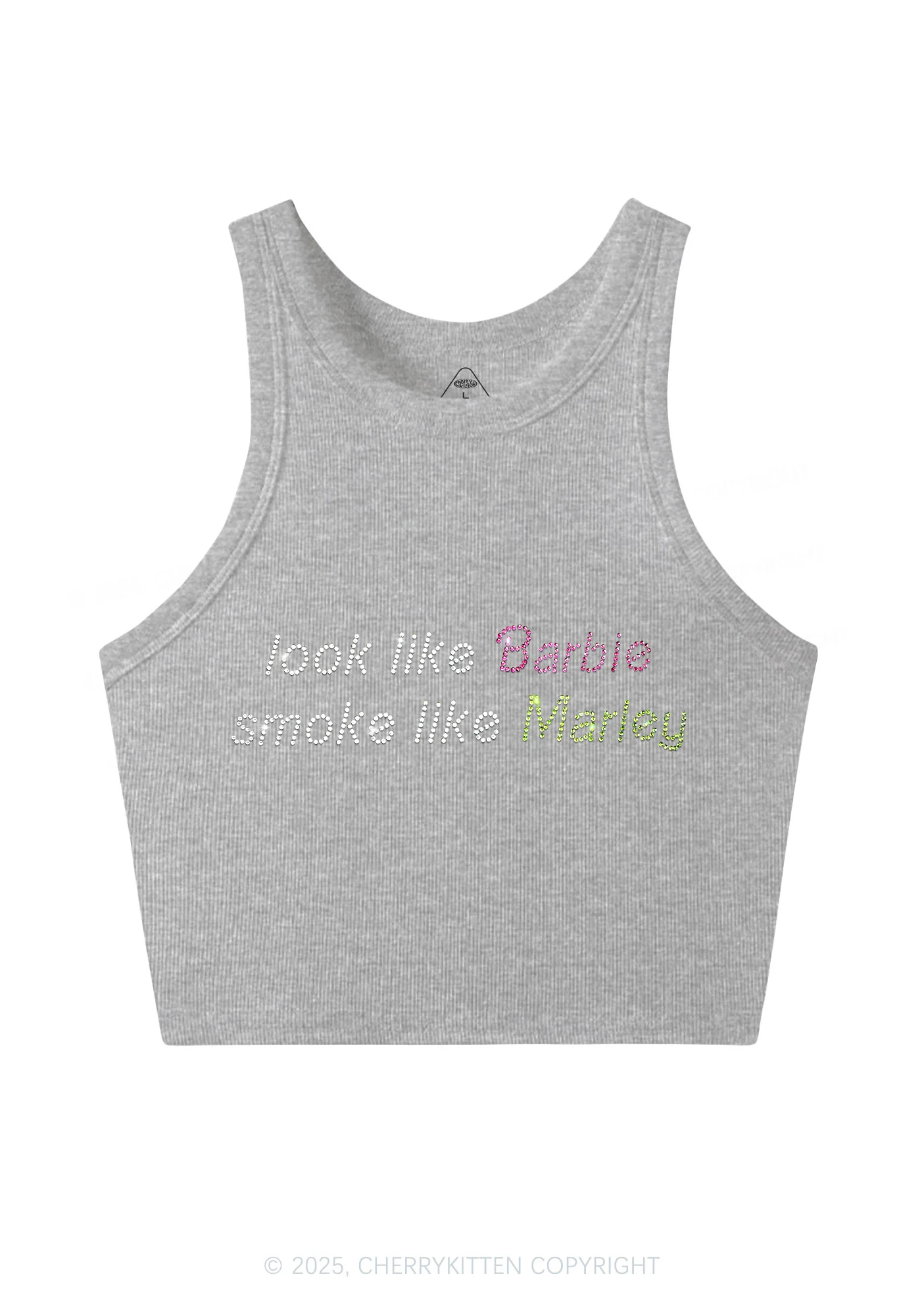 Rhinestone Smoke Like Marley Y2K Crop Tank Top Cherrykitten - Image 6