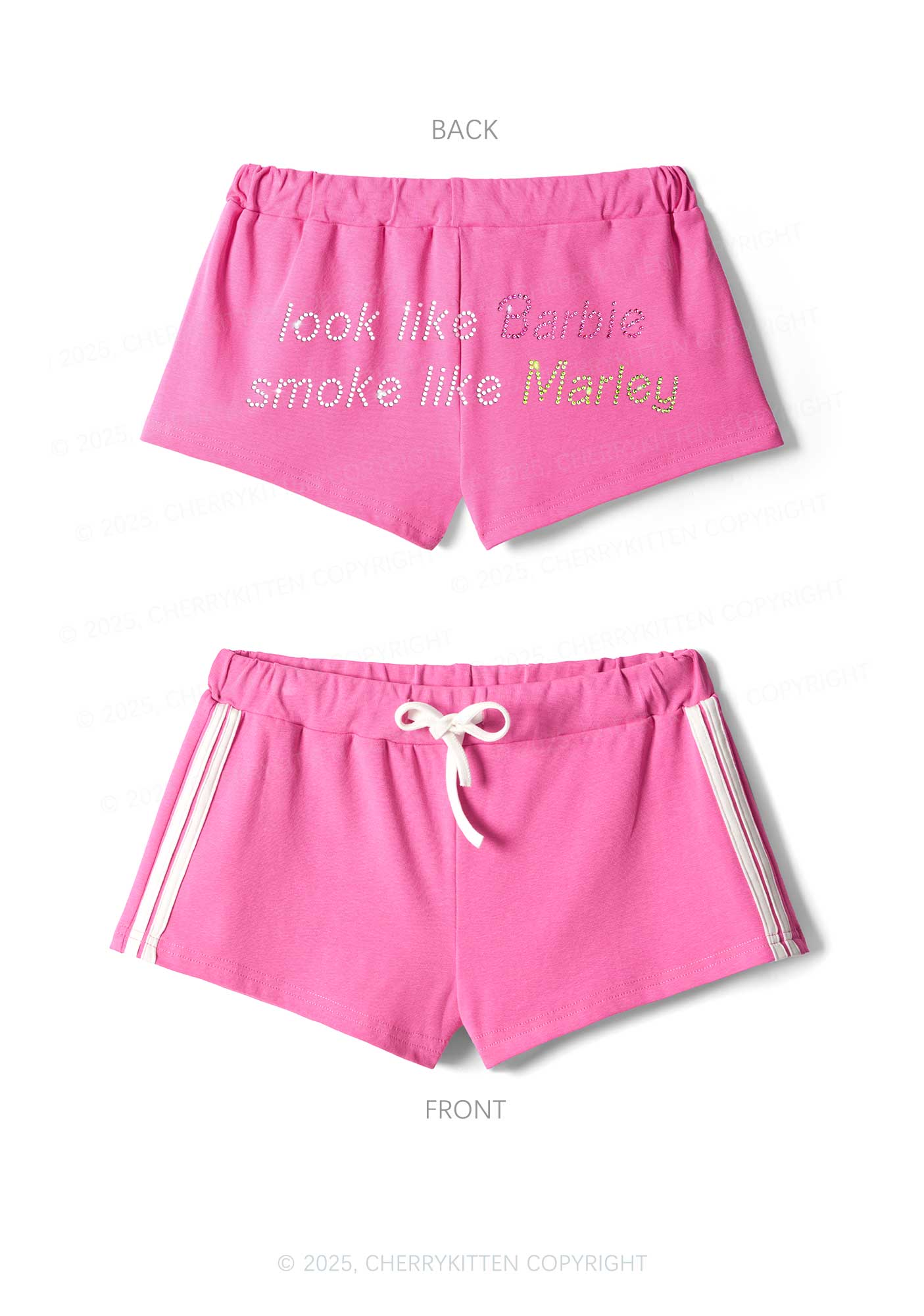Rhinestone Smoke Like Marley Y2K Drawstring Mini Shorts Cherrykitten - Image 3