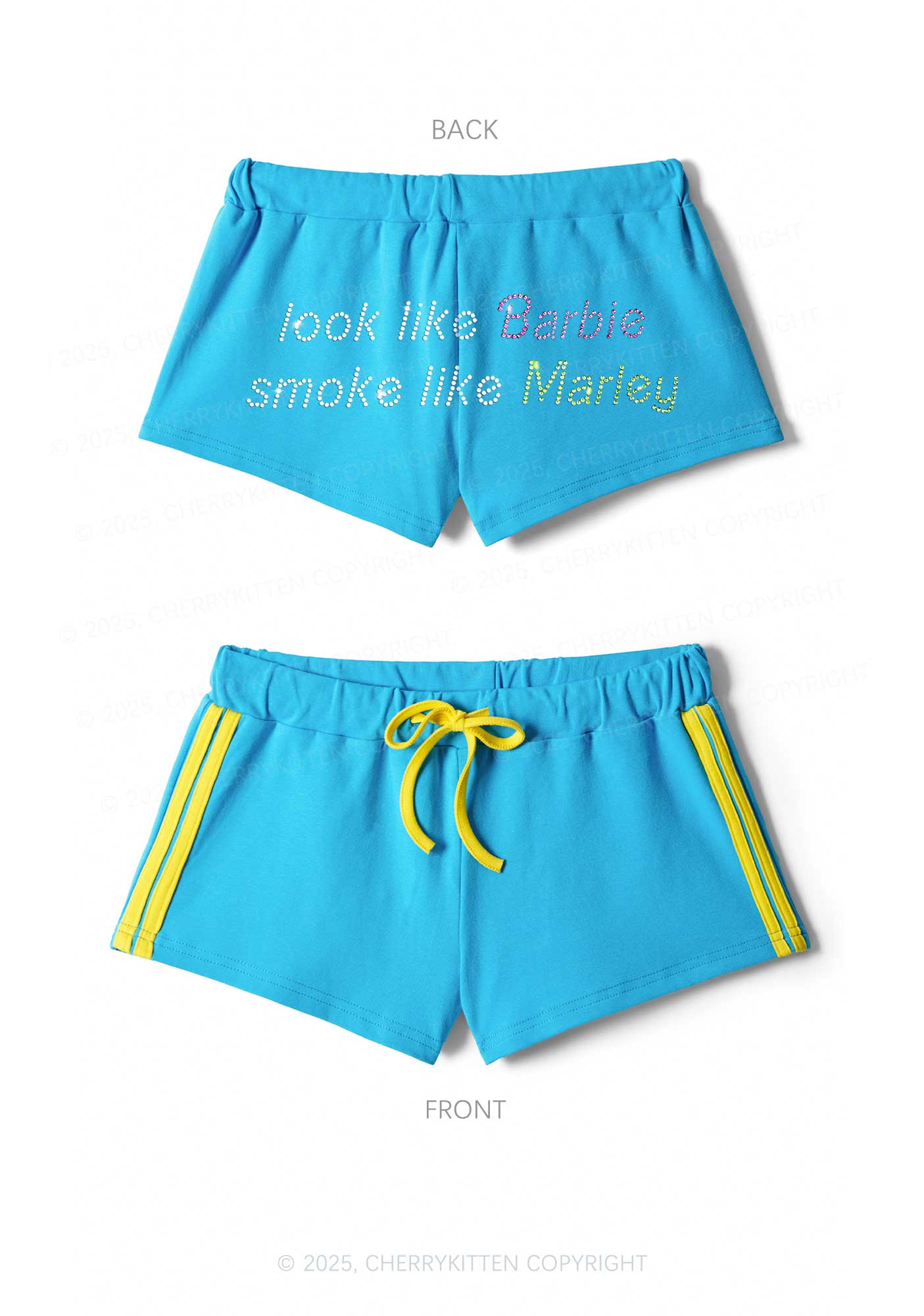 Rhinestone Smoke Like Marley Y2K Drawstring Mini Shorts Cherrykitten - Image 4