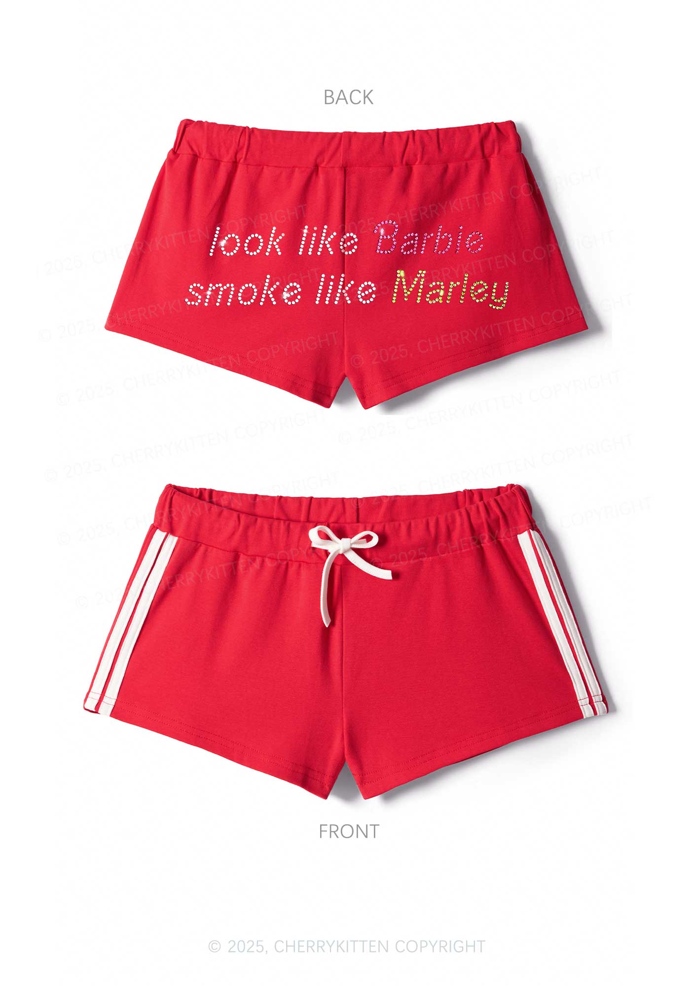 Rhinestone Smoke Like Marley Y2K Drawstring Mini Shorts Cherrykitten - Image 5