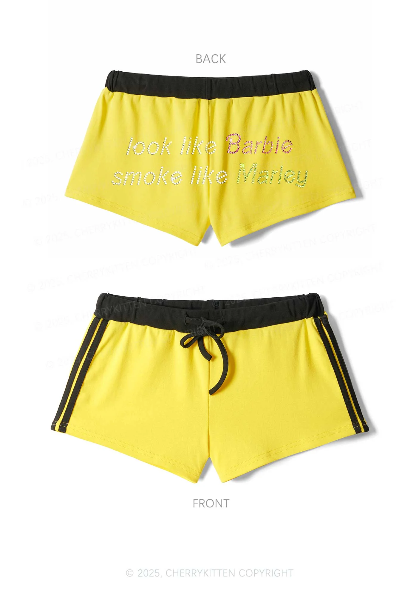 Rhinestone Smoke Like Marley Y2K Drawstring Mini Shorts Cherrykitten - Image 6