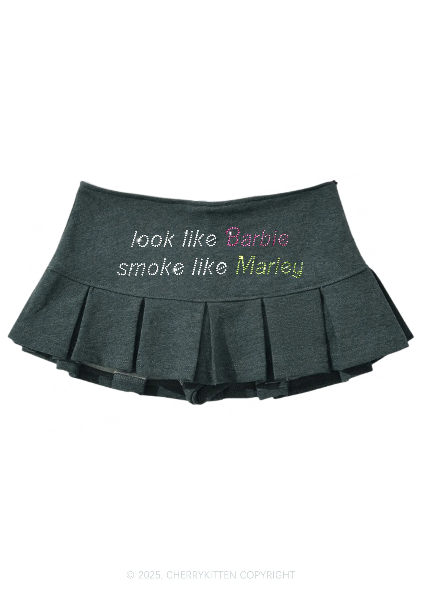 Rhinestone Smoke Like Marley Y2K Mini Pleated Skirts Cherrykitten - Image 2