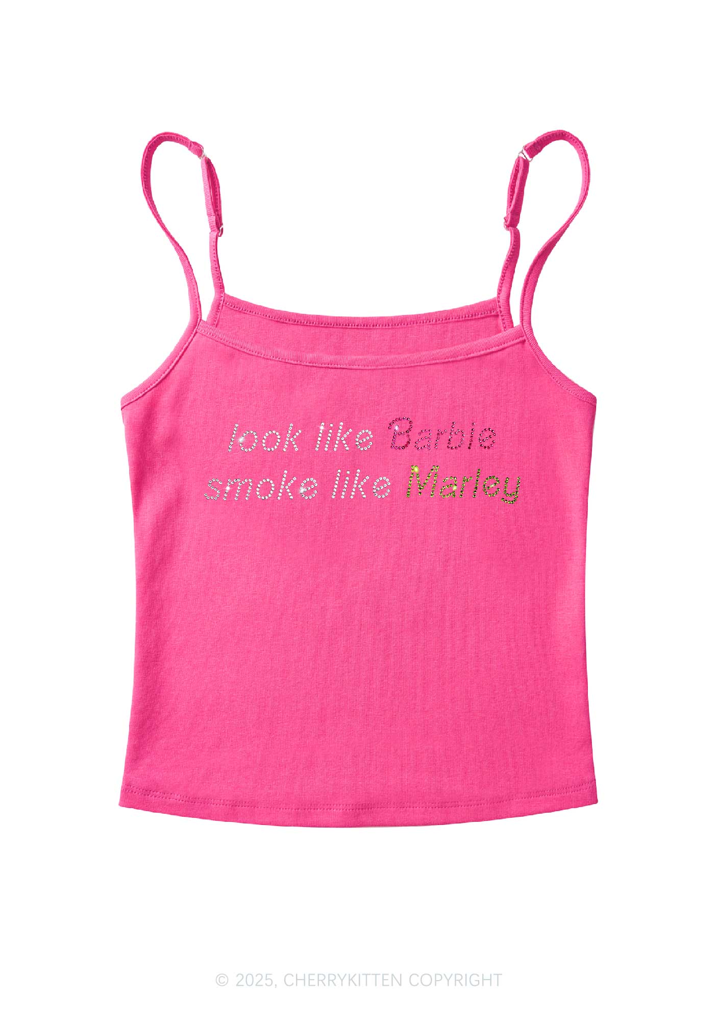 Rhinestone Smoke Like Marley Y2K Spaghetti Strap Cami Cherrykitten - Image 3