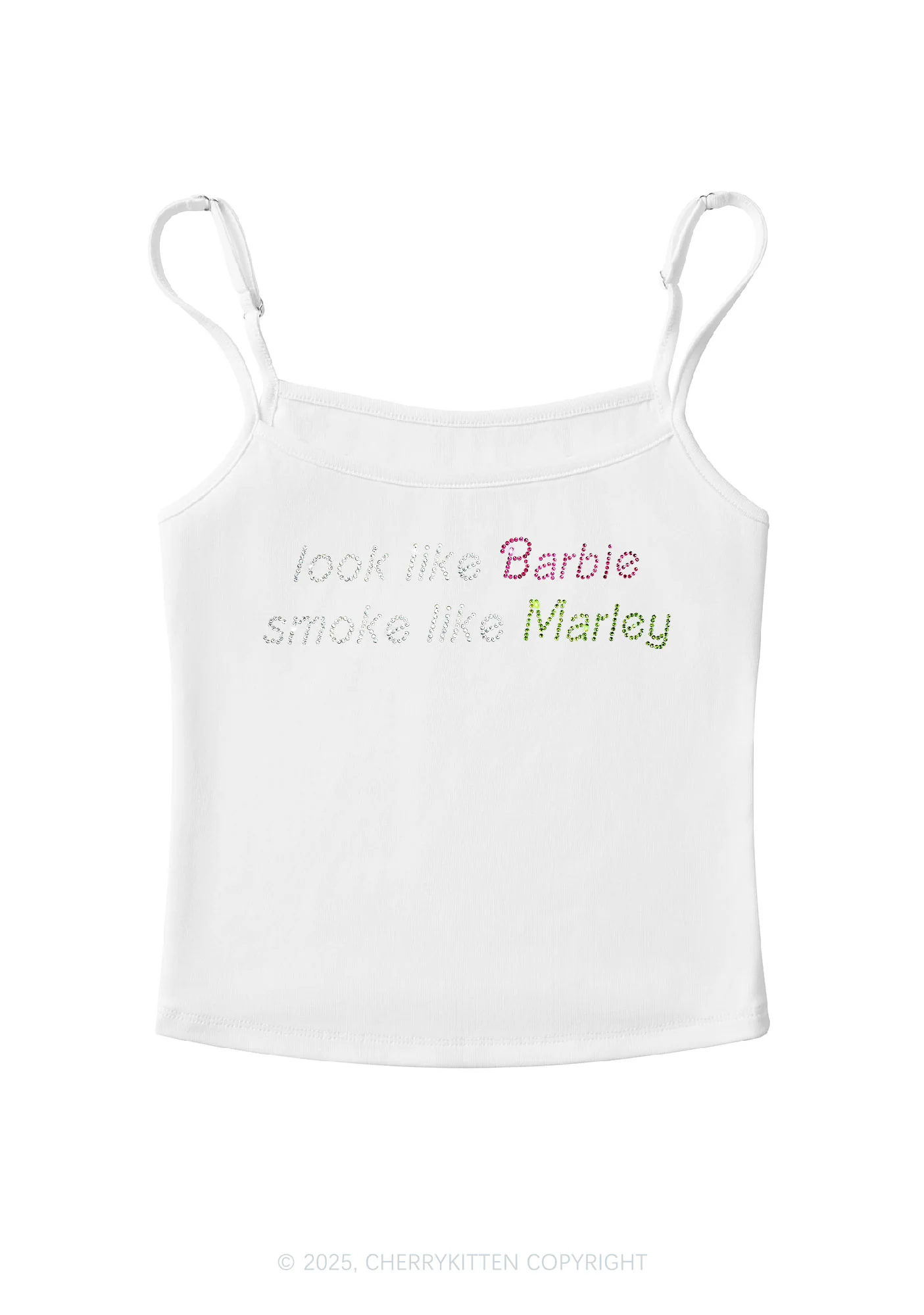 Rhinestone Smoke Like Marley Y2K Spaghetti Strap Cami Cherrykitten - Image 4