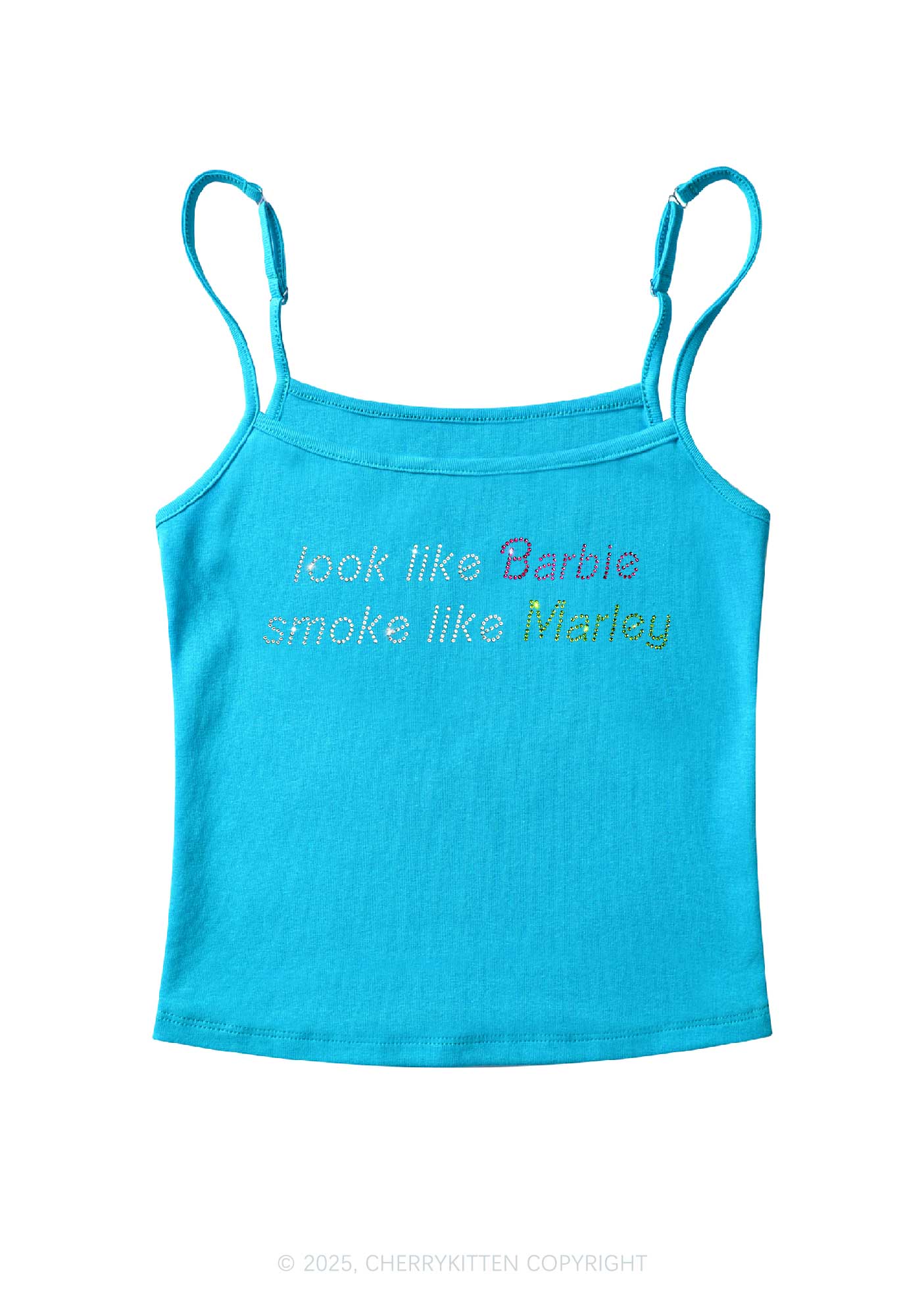 Rhinestone Smoke Like Marley Y2K Spaghetti Strap Cami Cherrykitten - Image 5
