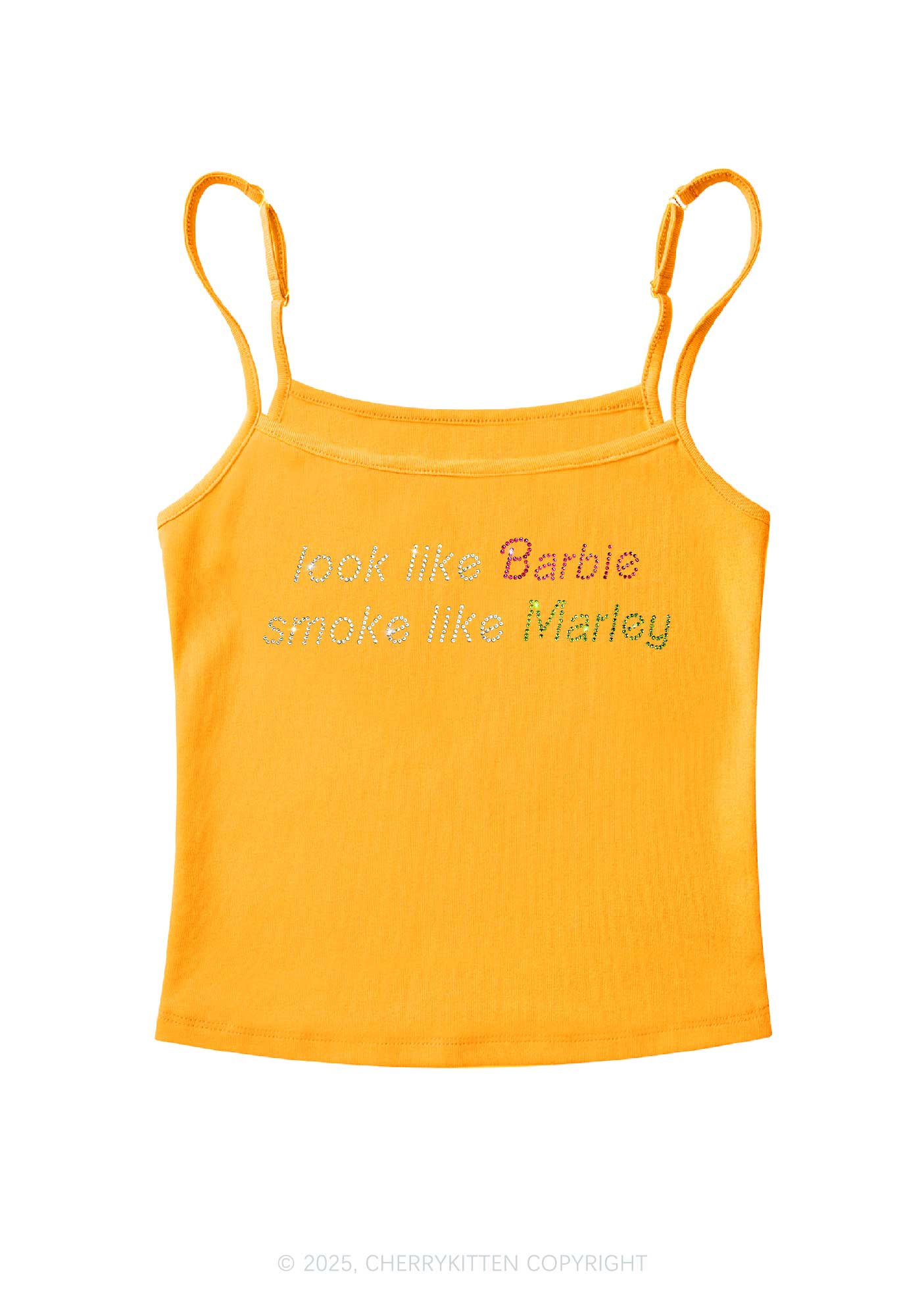 Rhinestone Smoke Like Marley Y2K Spaghetti Strap Cami Cherrykitten - Image 6