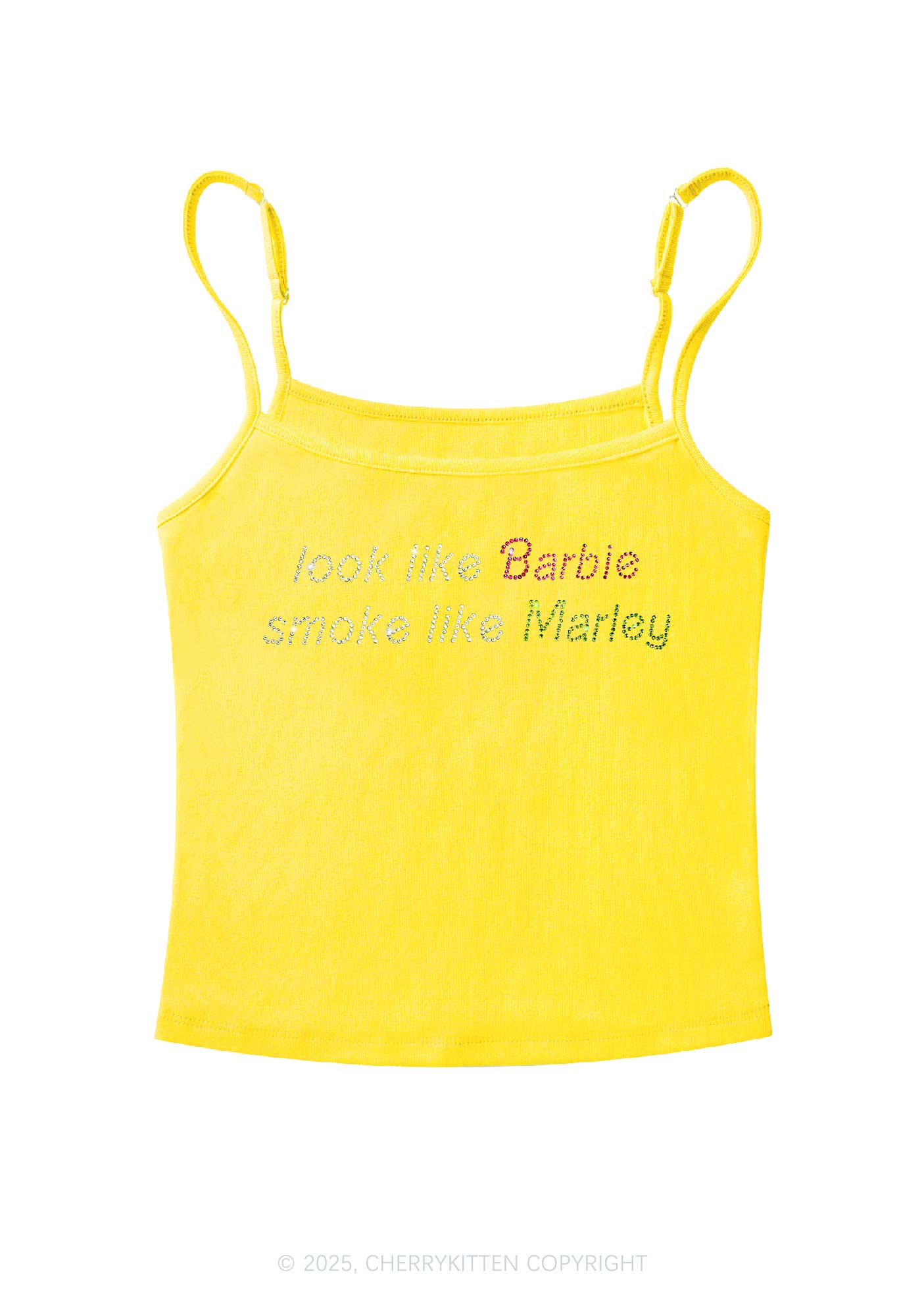 Rhinestone Smoke Like Marley Y2K Spaghetti Strap Cami Cherrykitten - Image 7